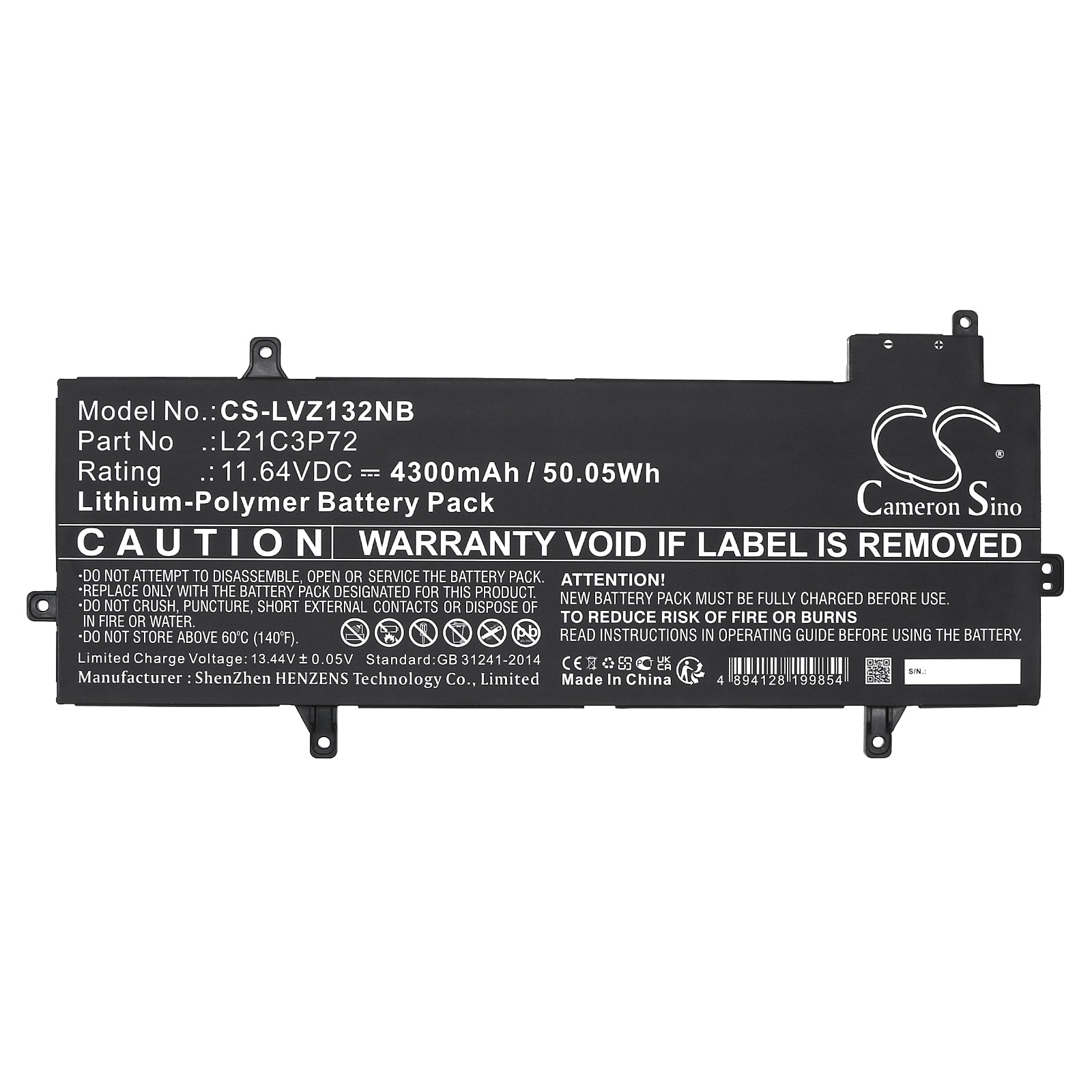 Li-Polymer, Notebook, Laptop Battery fits Lenovo Thinkpad Z13 21d2000aau, Thinkpad Z13 21d2000rca, 11.64V, 4300mAh Notebook, Laptop Cameron Sino Technology Limited
