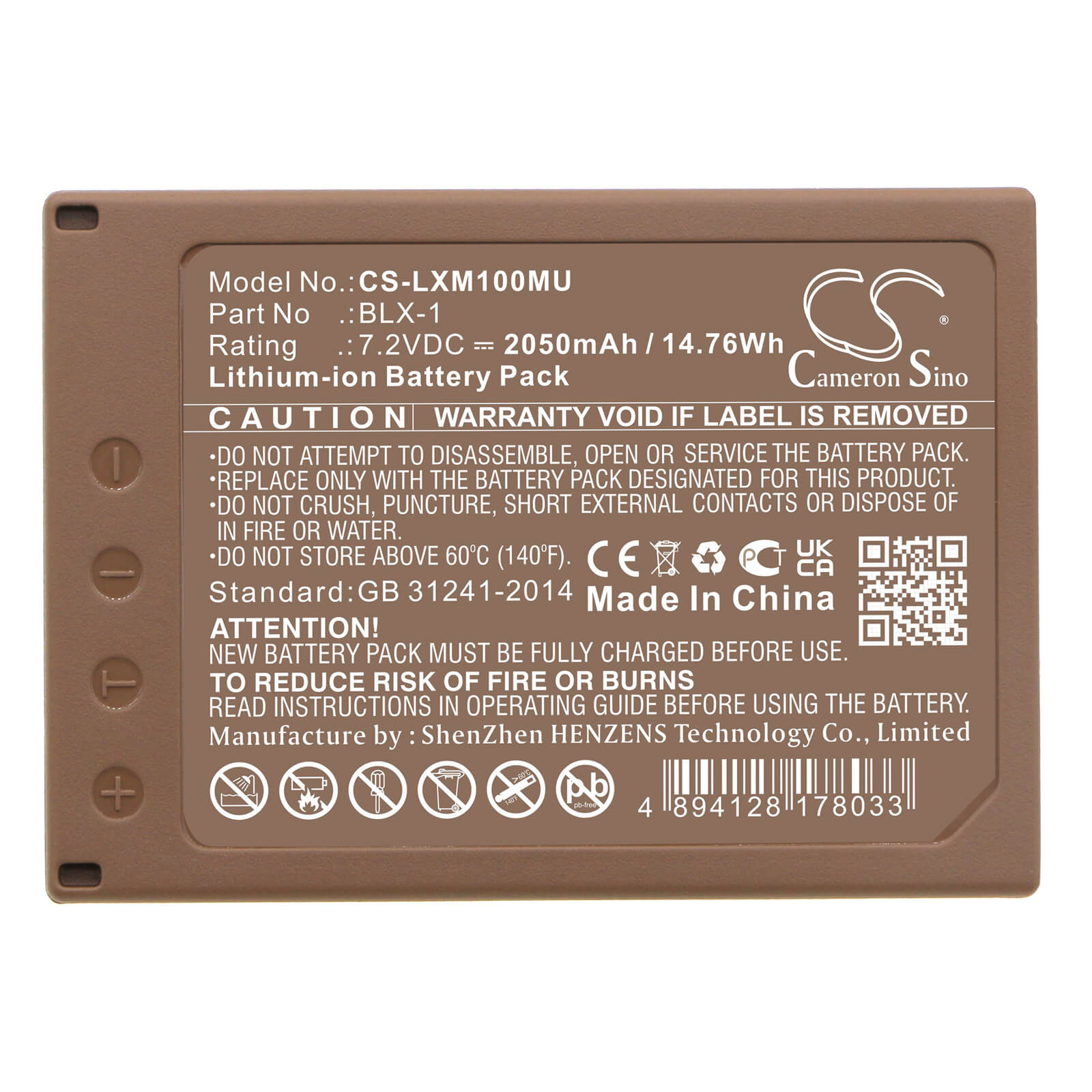 Li-ion Battery fits Olympus, Om System Om-1, Om-1 Mirrorless 7.2V, 2050mAh / 14.76Wh Camera Cameron Sino Technology Limited