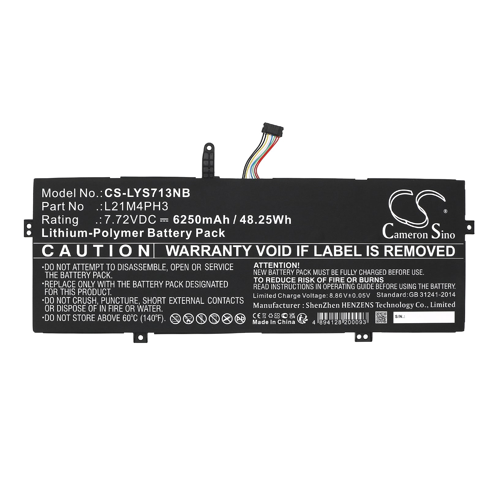 Li-Polymer, Notebook, Laptop Battery fits Lenovo Yoga Slim 7 Carbon 13iap7 82u9, Yoga Slim 7 Carbon 13iap7 82u9, 7.72V, 6250mAh Notebook, Laptop Cameron Sino Technology Limited