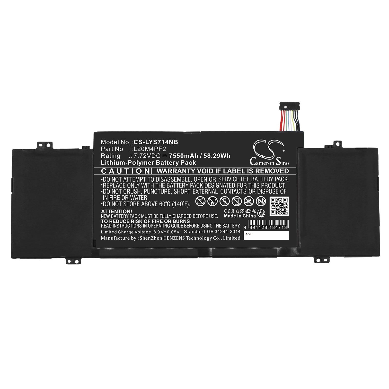 Li-Polymer, Notebook, Laptop Battery fits Lenovo Ideapad Slim 7 Carbon 14acn6, Ideapad Slim 7 Carbon 14acn6 8, 7.72V, 7550mAh Notebook, Laptop Cameron Sino Technology Limited