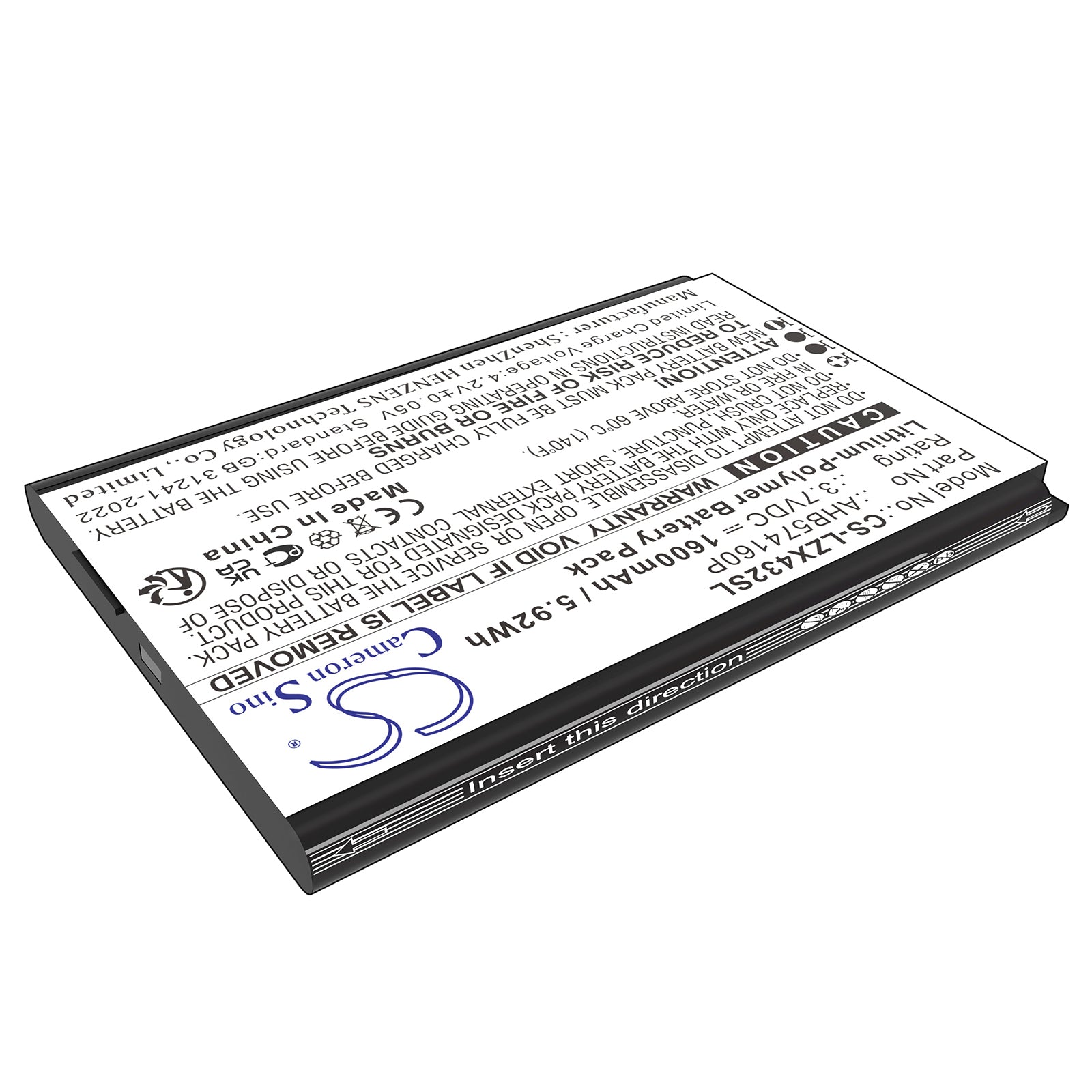 3.7V, Li-Polymer, 1600mAh, Battery fits Launch X431, X431 Diagun, 5.92Wh Diagnostic Scanner Cameron Sino Technology Limited