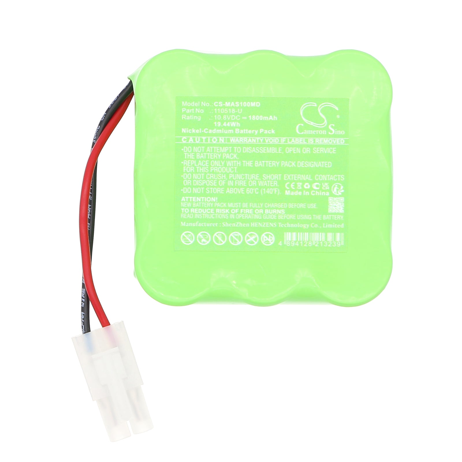 10.8V, Ni-CD, 1800mAh, Battery fits BioControl Air Sampler MAS-100, MAS-AC-6009, 19.44Wh Medical Cameron Sino Technology Limited