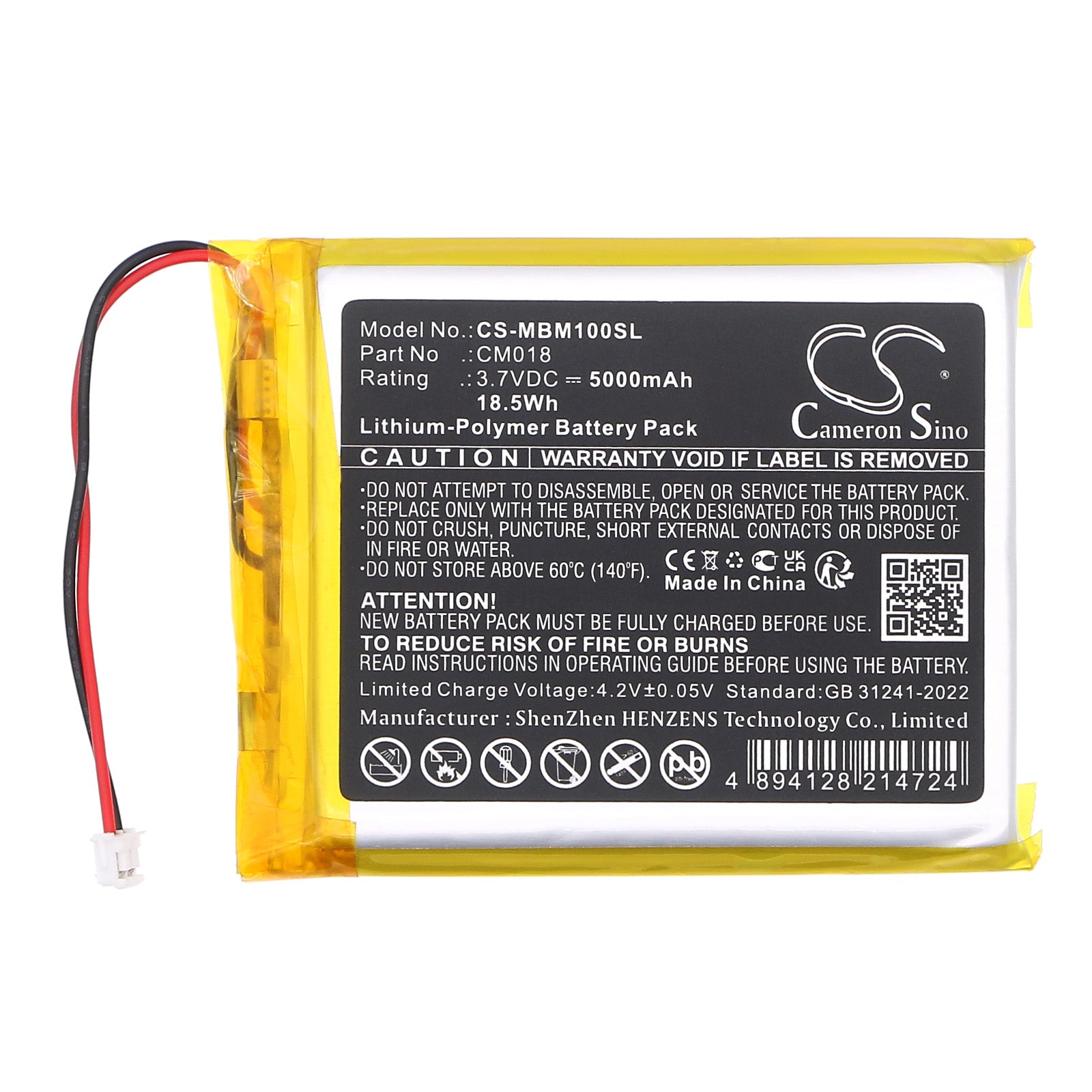 3.7V, Li-Polymer, 5000mAh, Battery fits Imilab M1, 18.5Wh Home Security Camera Cameron Sino Technology Limited