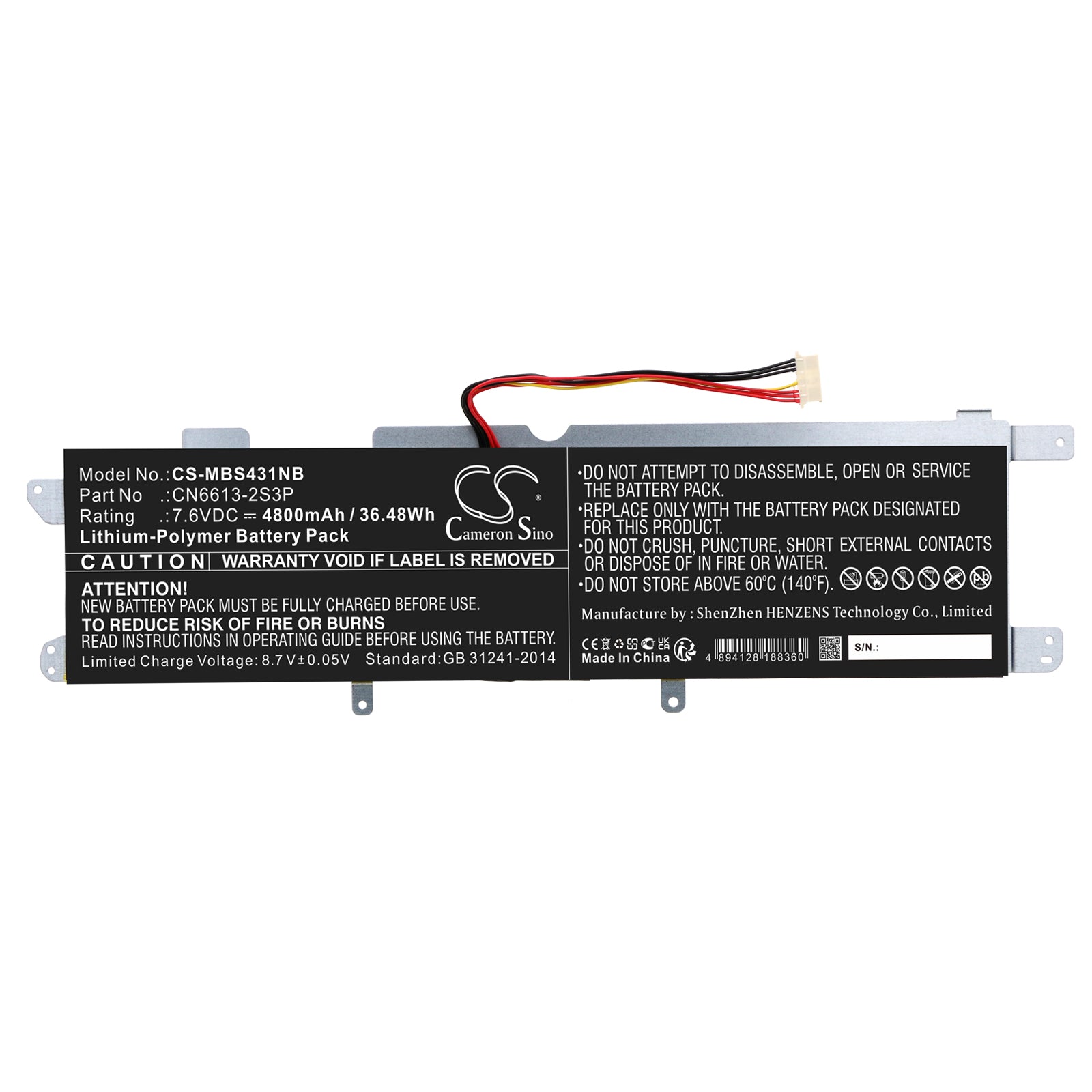 Li-Polymer, Notebook, Laptop Battery fits Avita Liber 13.3, Ns14a2, 7.6V, 4800mAh Notebook, Laptop Cameron Sino Technology Limited