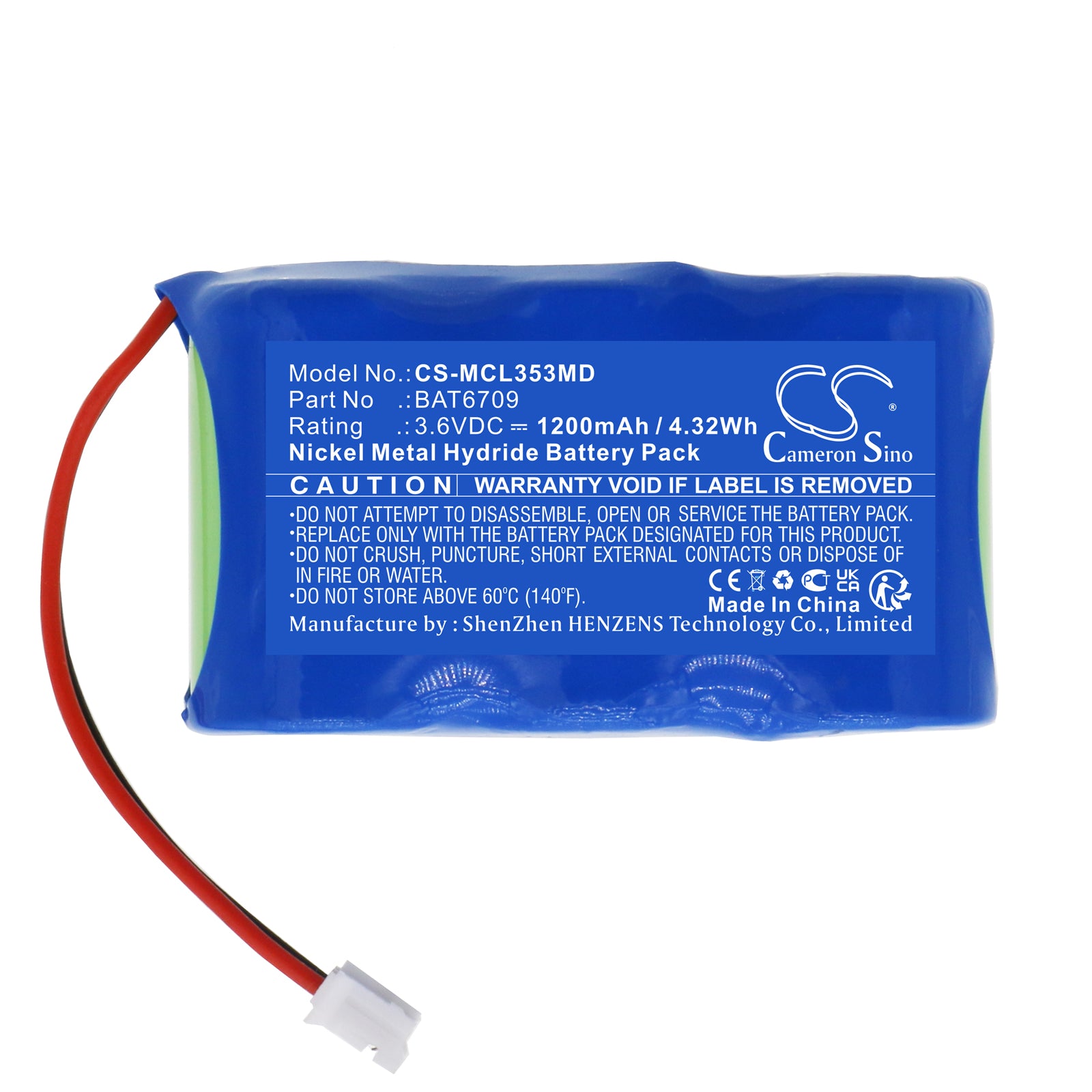 Ni-MH, Medical Battery fits Micro Medical Microloop 3535 Spirometer, 3.6V, 1200mAh Medical Cameron Sino Technology Limited