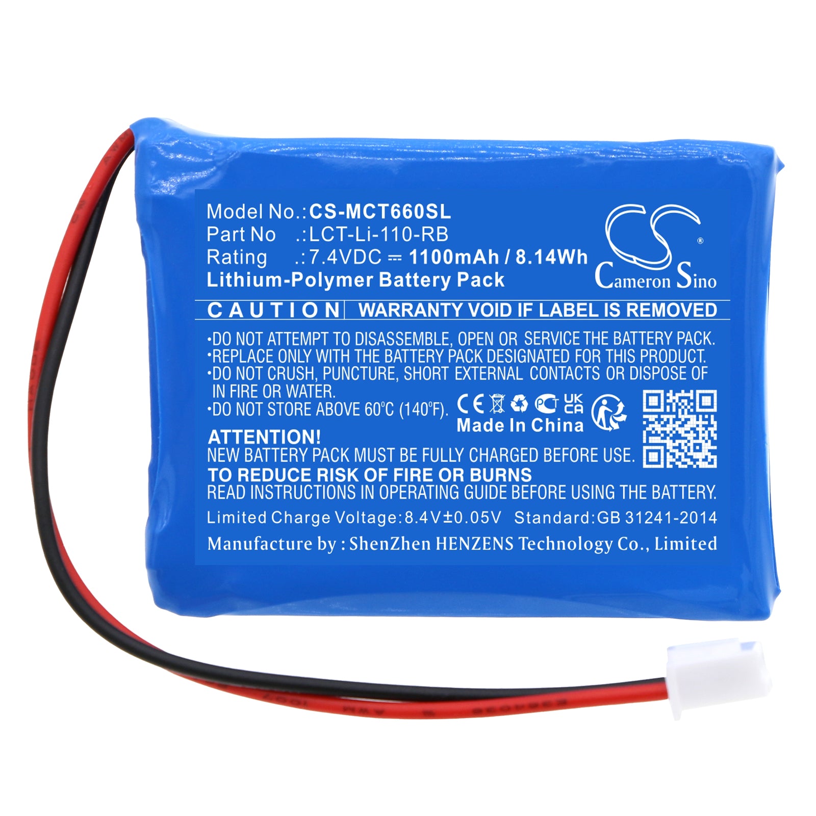 Li-Polymer, Electronic Scales Battery fits Tree Lct-li-110, Lct-li-16, 7.4V, 1100mAh Electronic Scales Cameron Sino Technology Limited