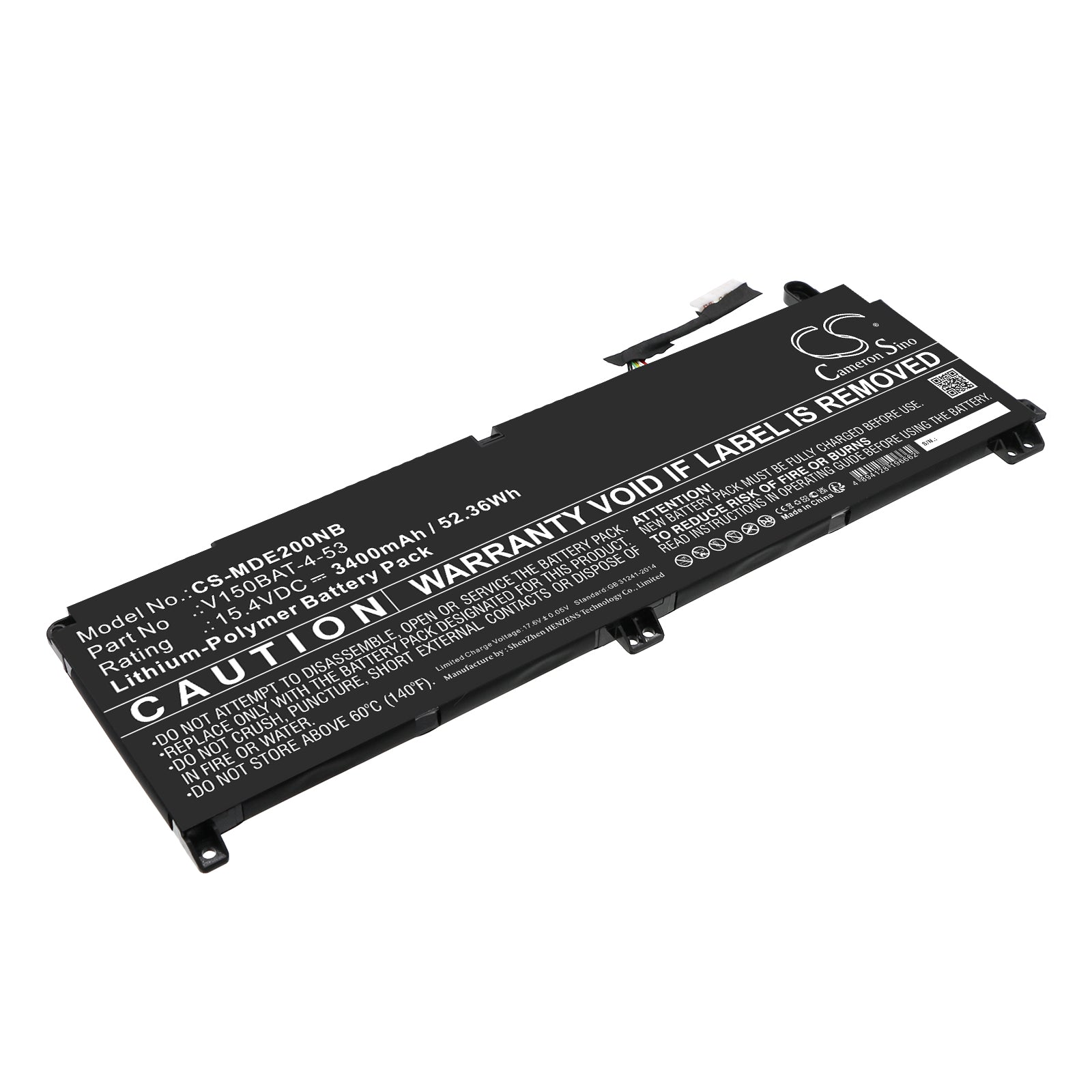 Li-Polymer, Notebook, Laptop Battery fits Colorful P16 23, Hasee Cv15s02, 15.4V, 3400mAh Notebook, Laptop Cameron Sino Technology Limited