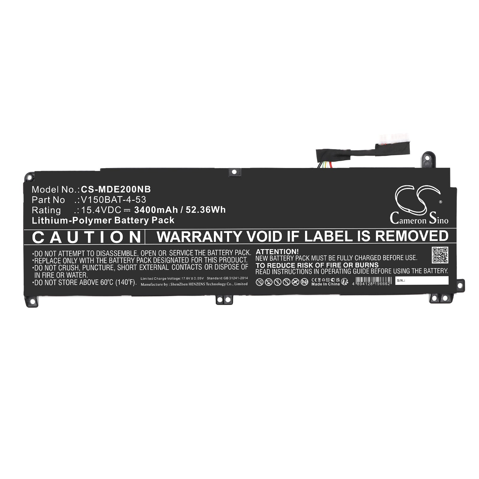Li-Polymer, Notebook, Laptop Battery fits Colorful P16 23, Hasee Cv15s02, 15.4V, 3400mAh Notebook, Laptop Cameron Sino Technology Limited
