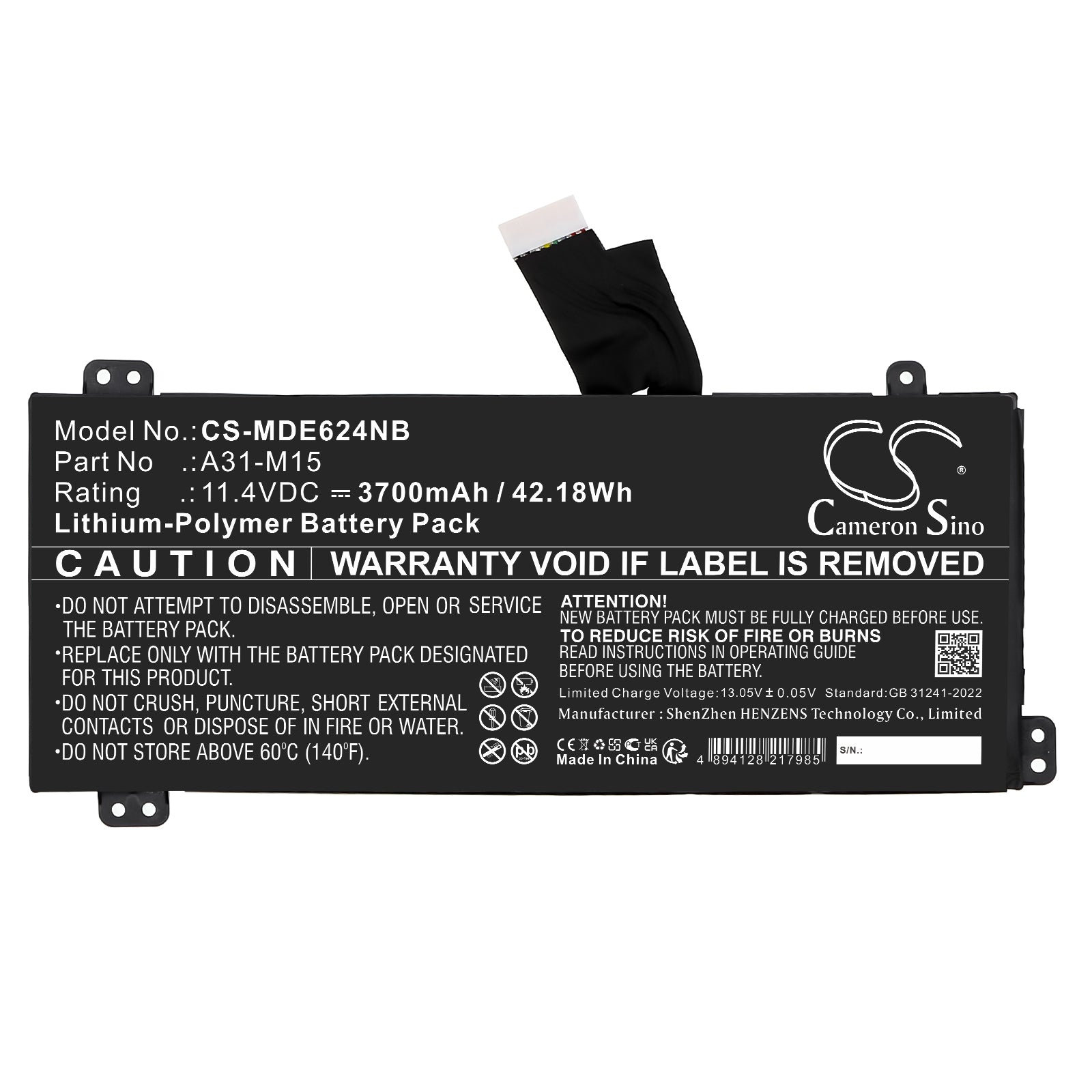 11.4V, Li-Polymer, 3700mAh, Battery fits Medion Akoya E6245, Akoya E6245(MD 61126 MSN 30025295), 42.18Wh Notebook, Laptop Cameron Sino Technology Limited