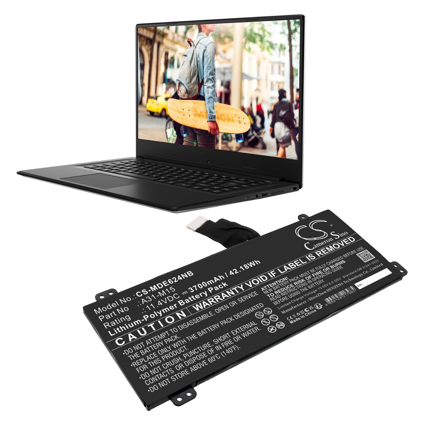 11.4V, Li-Polymer, 3700mAh, Battery fits Medion Akoya E6245, Akoya E6245(MD 61126 MSN 30025295), 42.18Wh Notebook, Laptop Cameron Sino Technology Limited