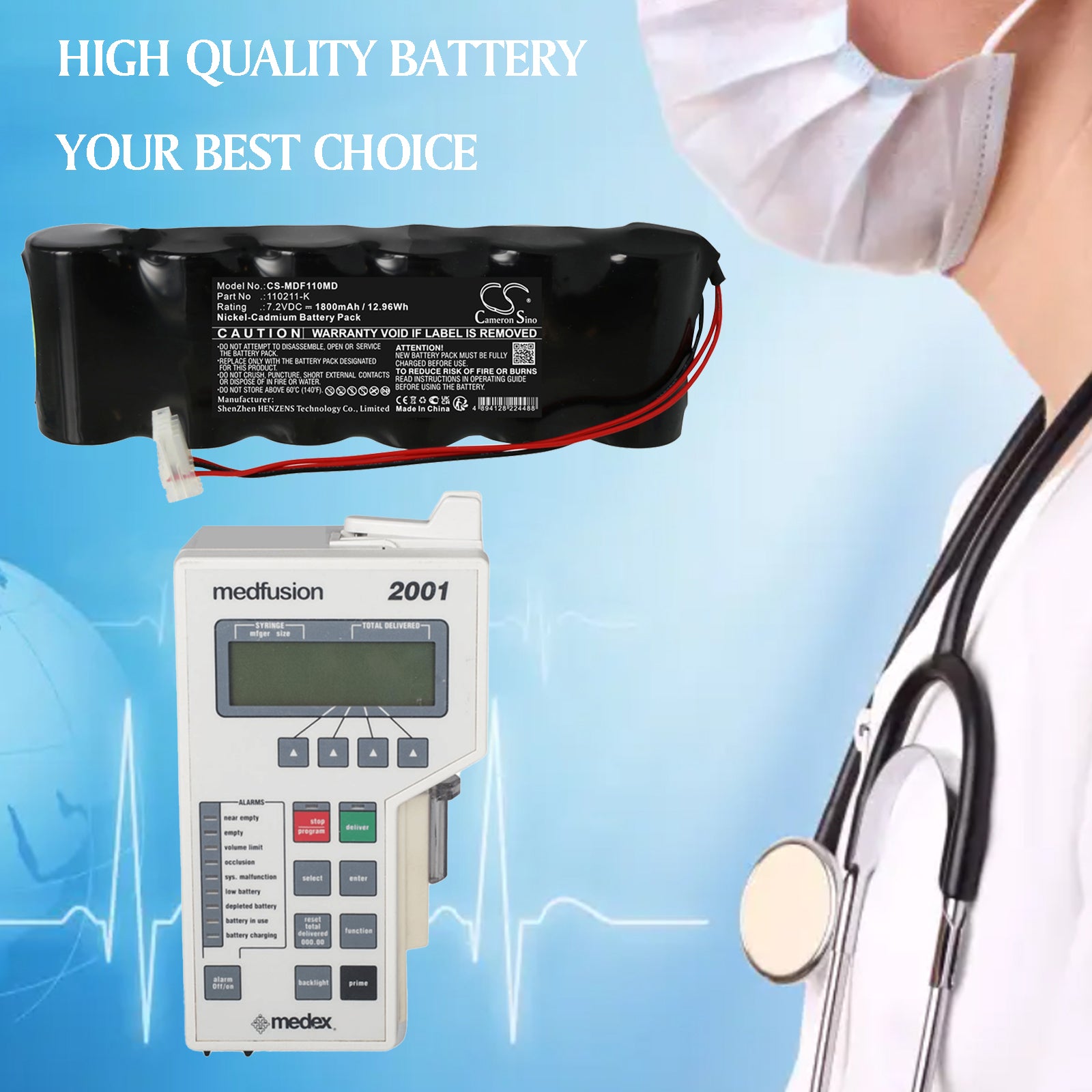 7.2V, Ni-CD, 1800mAh, Battery fits Medfusion Infusor 2001, Infusor 2010 Pump, 12.96Wh Medical Cameron Sino Technology Limited
