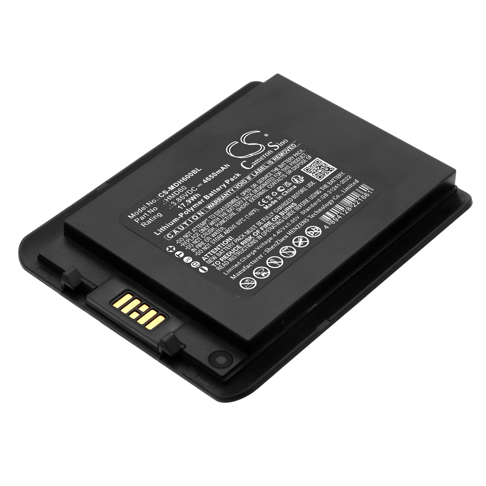 3.85V, Li-Polymer, 4650mAh, Battery fits Mindeo M60, 17.9Wh Barcode Scanner Cameron Sino Technology Limited
