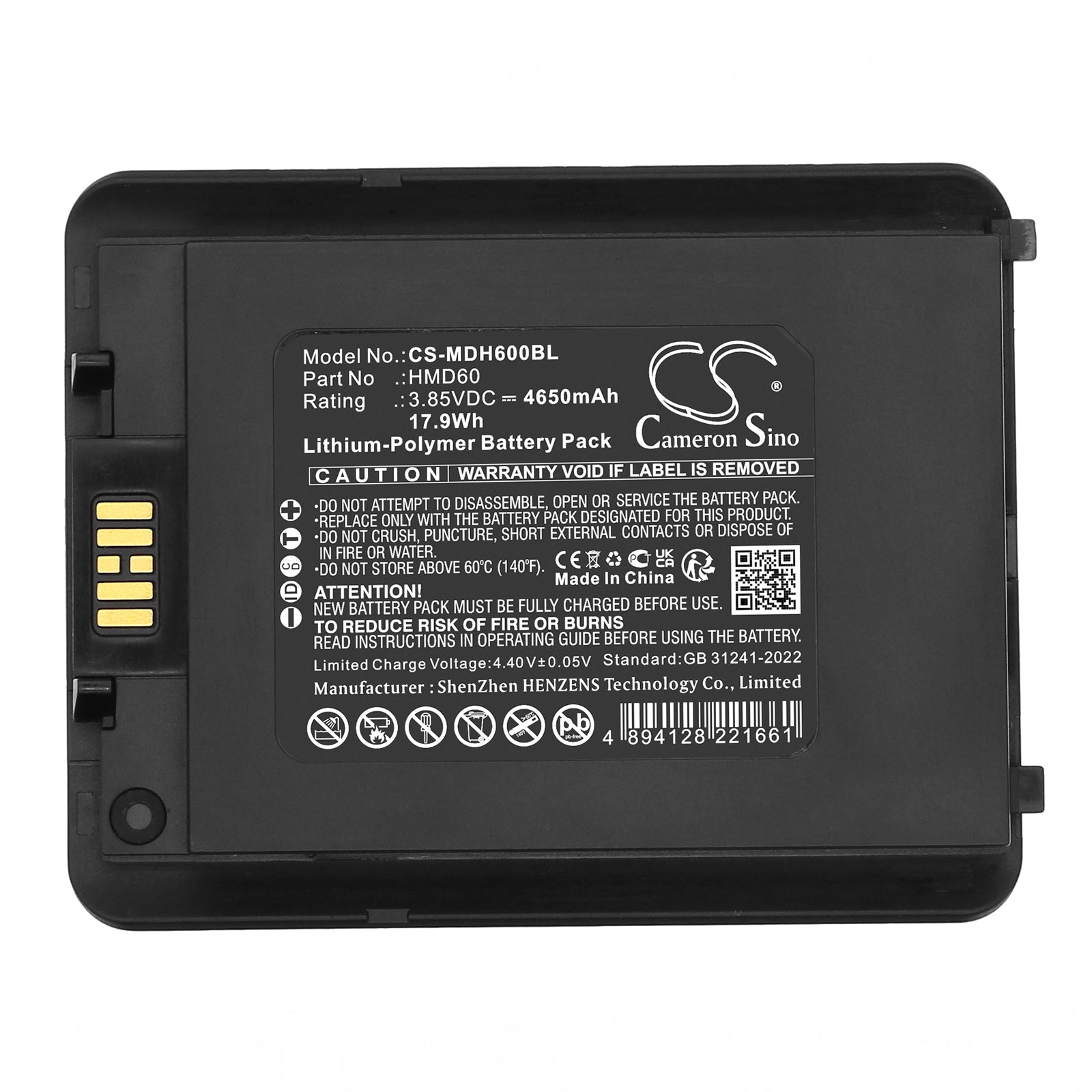 3.85V, Li-Polymer, 4650mAh, Battery fits Mindeo M60, 17.9Wh Barcode Scanner Cameron Sino Technology Limited