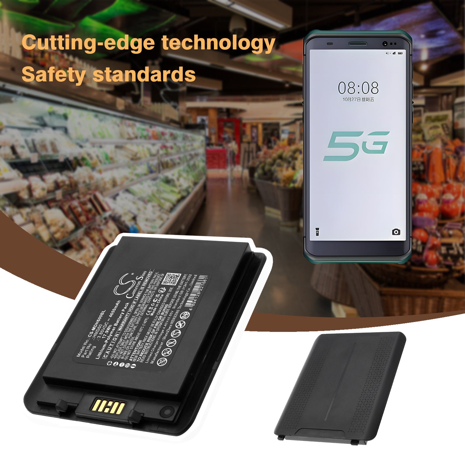 3.85V, Li-Polymer, 4650mAh, Battery fits Mindeo M60, 17.9Wh Barcode Scanner Cameron Sino Technology Limited