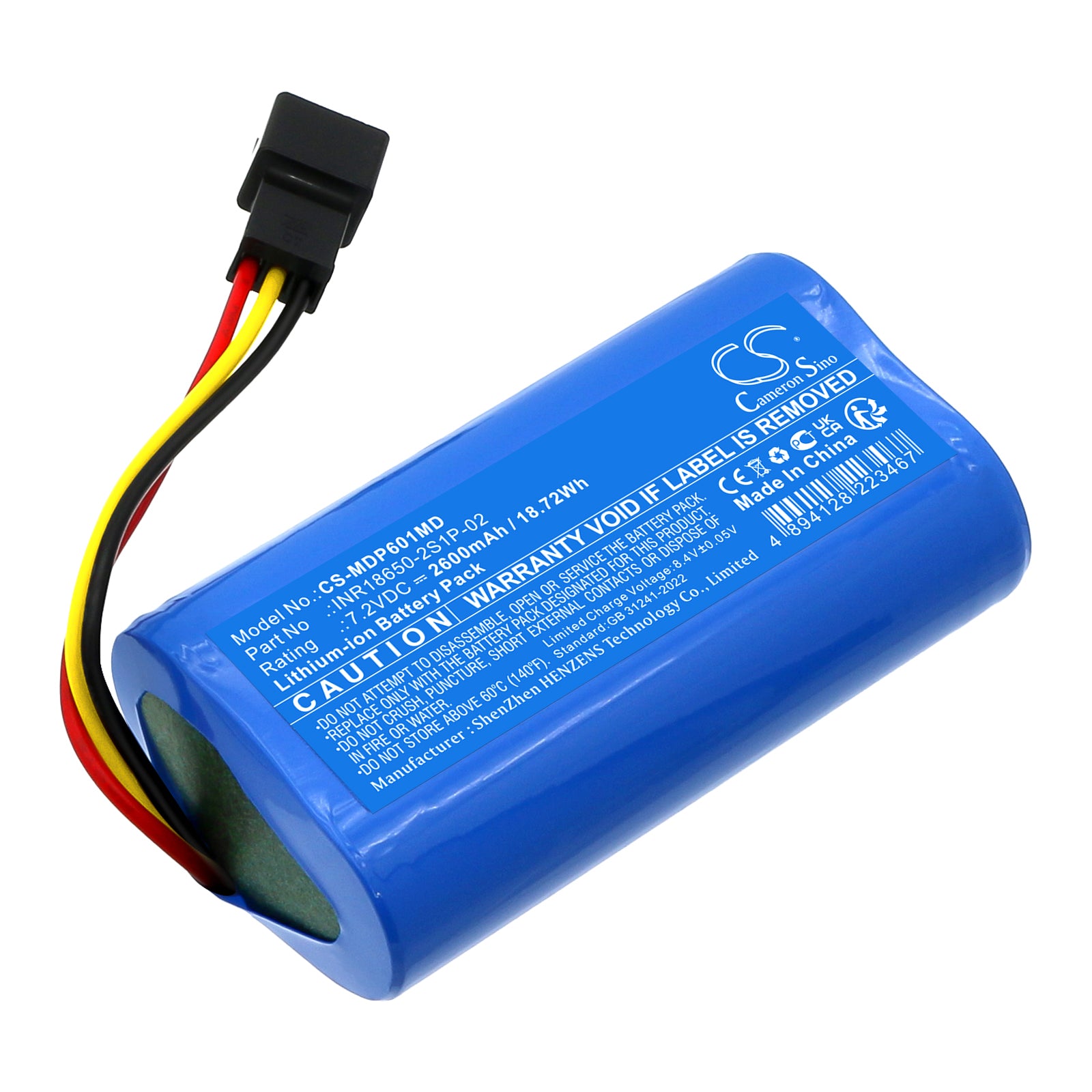 7.2V, Li-ion, 2600mAh, Battery fits Medcaptain MP-60A, SYS-6010A, 18.72Wh Medical Cameron Sino Technology Limited