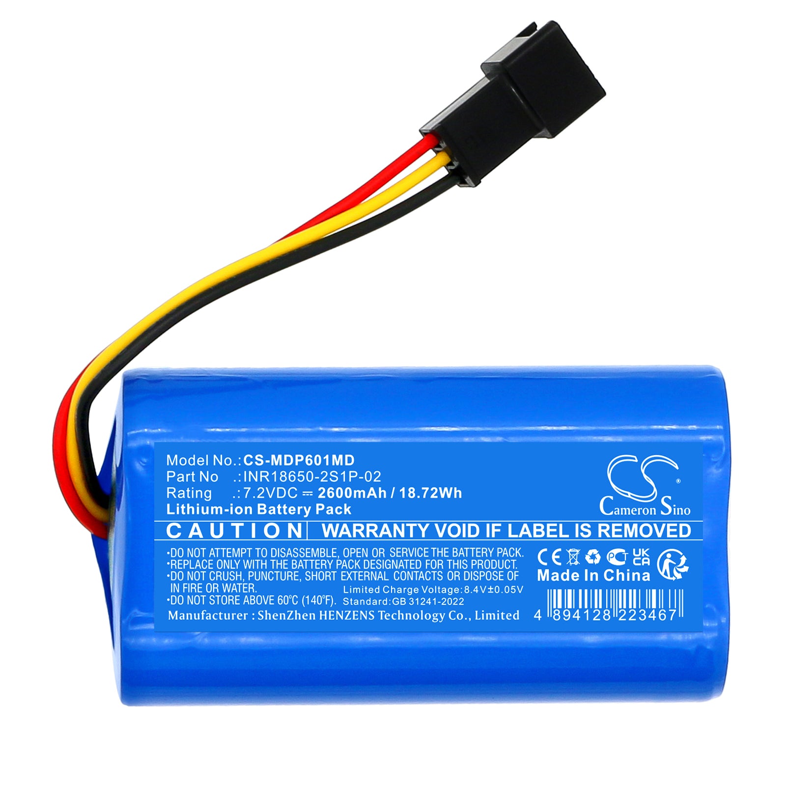 7.2V, Li-ion, 2600mAh, Battery fits Medcaptain MP-60A, SYS-6010A, 18.72Wh Medical Cameron Sino Technology Limited