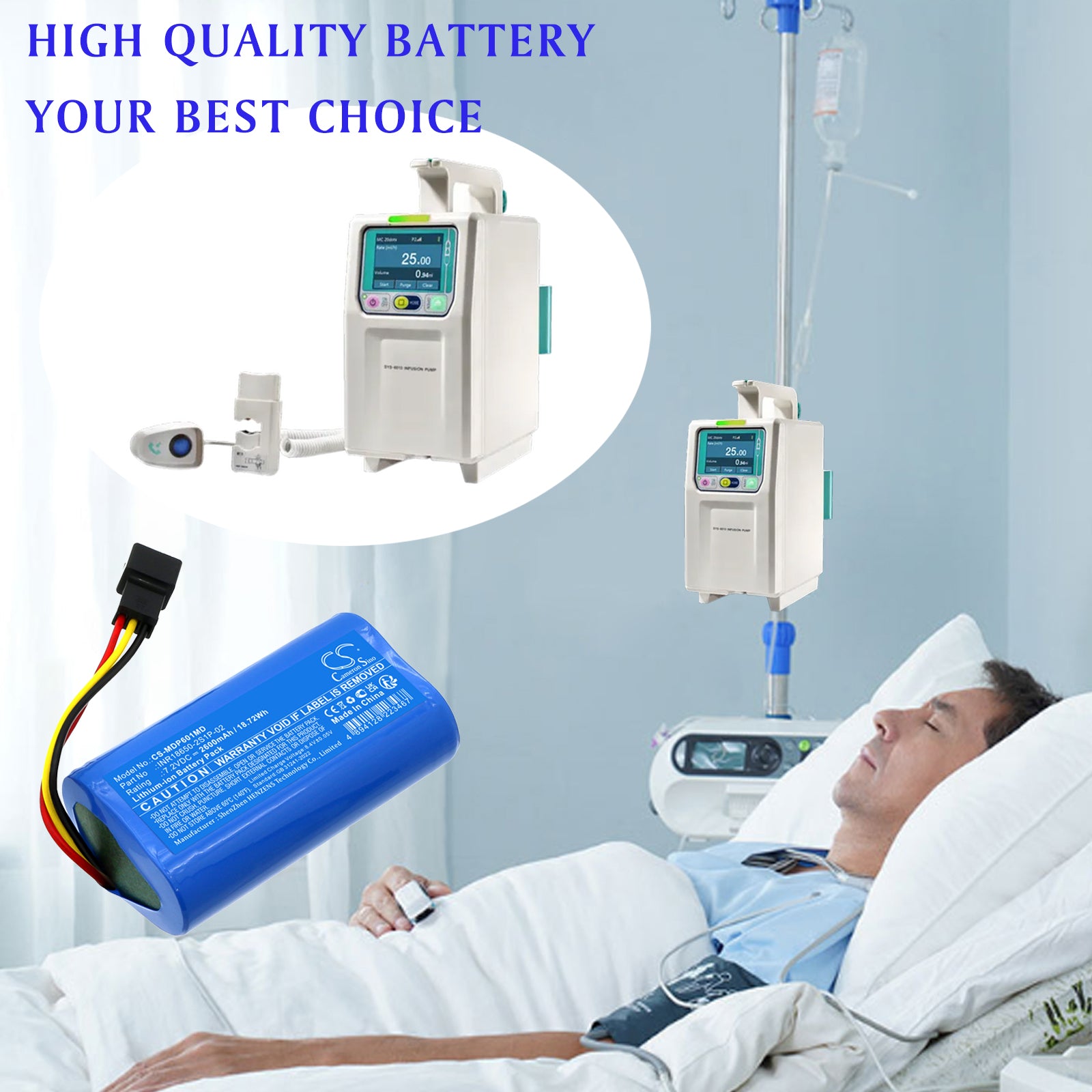 7.2V, Li-ion, 2600mAh, Battery fits Medcaptain MP-60A, SYS-6010A, 18.72Wh Medical Cameron Sino Technology Limited