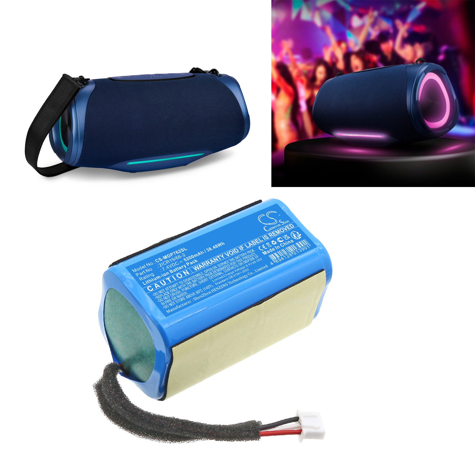 7.4V, Li-ion, 5200mAh, Battery fits Medion 50077078, LIFE P61762, 38.48Wh Speaker Cameron Sino Technology Limited