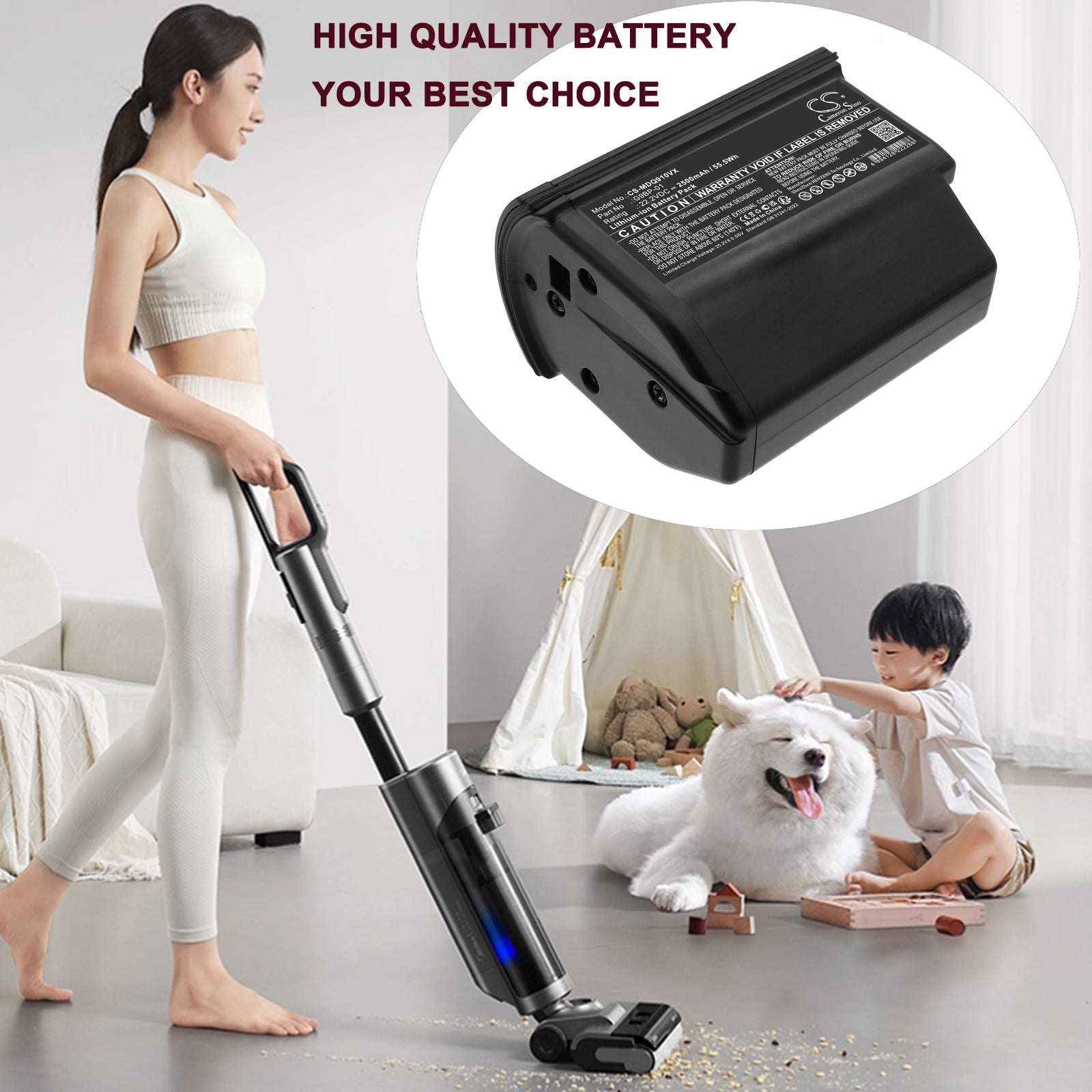22.2V, Li-ion, 2500mAh, Battery fits Midea G9, G9 Plus, 55.5Wh Vacuum Cameron Sino Technology Limited