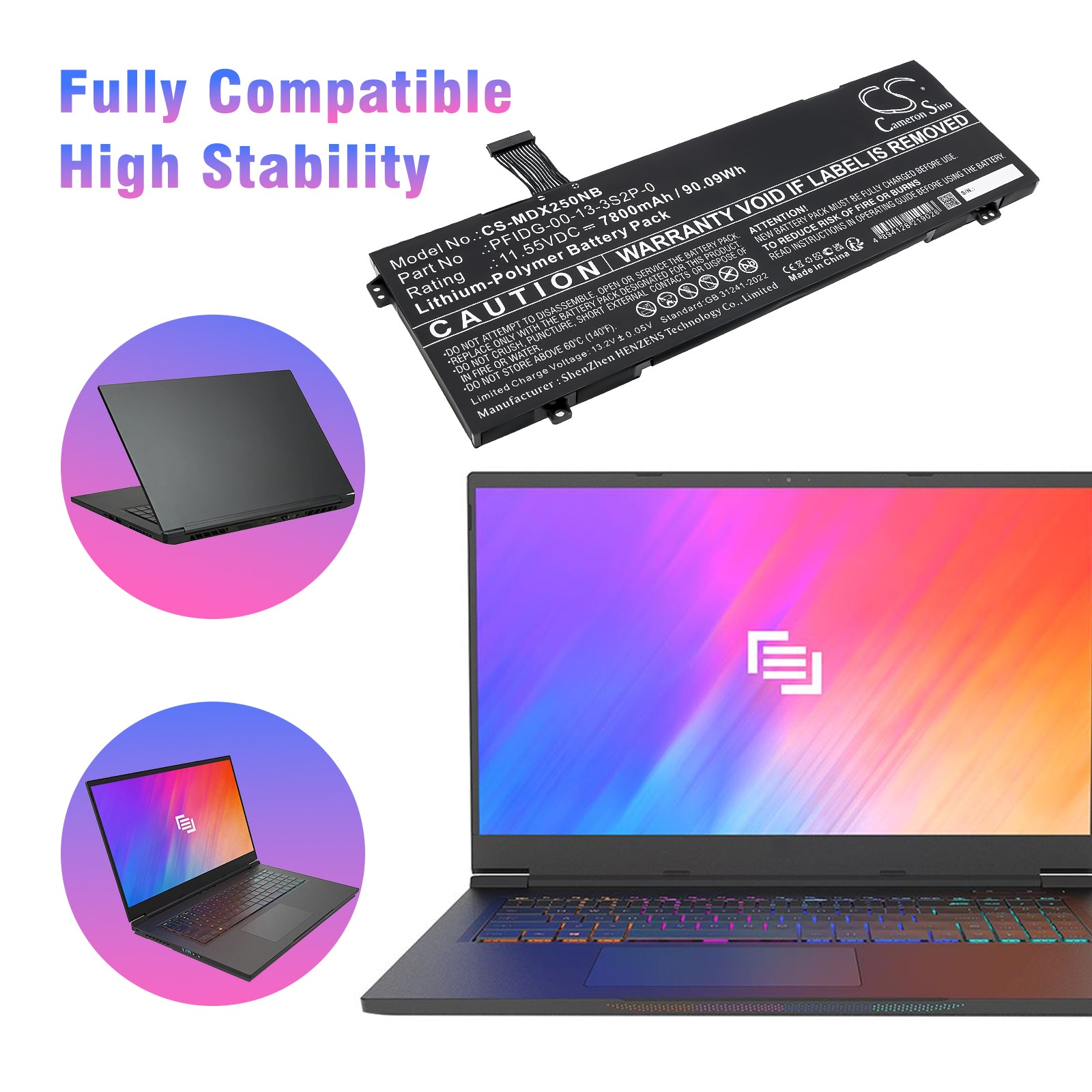 11.55V, Li-Polymer, 7800mAh, Battery fits Schenker S1 Plus, VIA 15 | Uniwill GM7AG8P, 90.09Wh Notebook, Laptop Cameron Sino Technology Limited