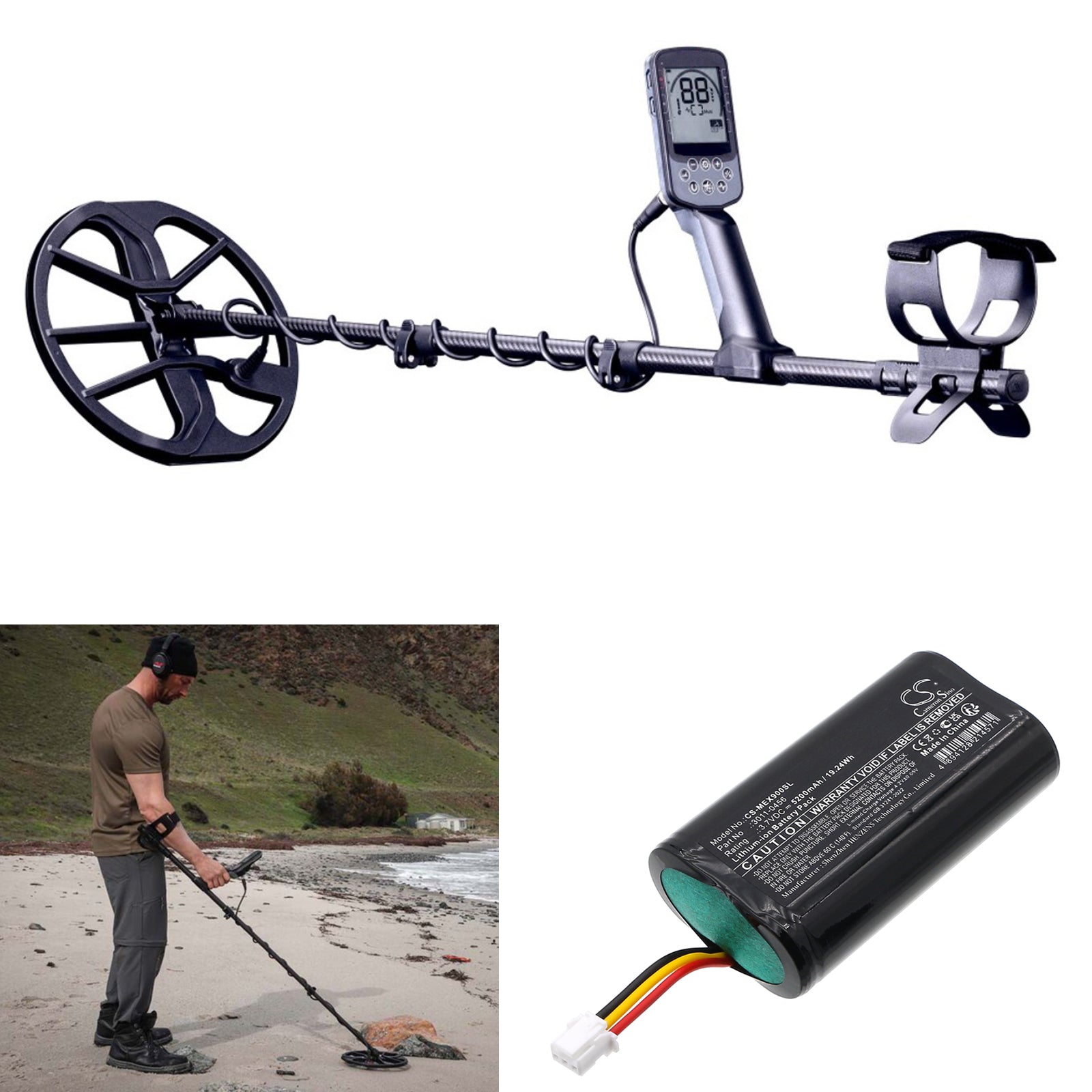 3.7V, Li-ion, 5200mAh, Battery fits Minelab ELITE detectors, Equinox 700, 19.24Wh Equipment, Survey, Test Cameron Sino Technology Limited