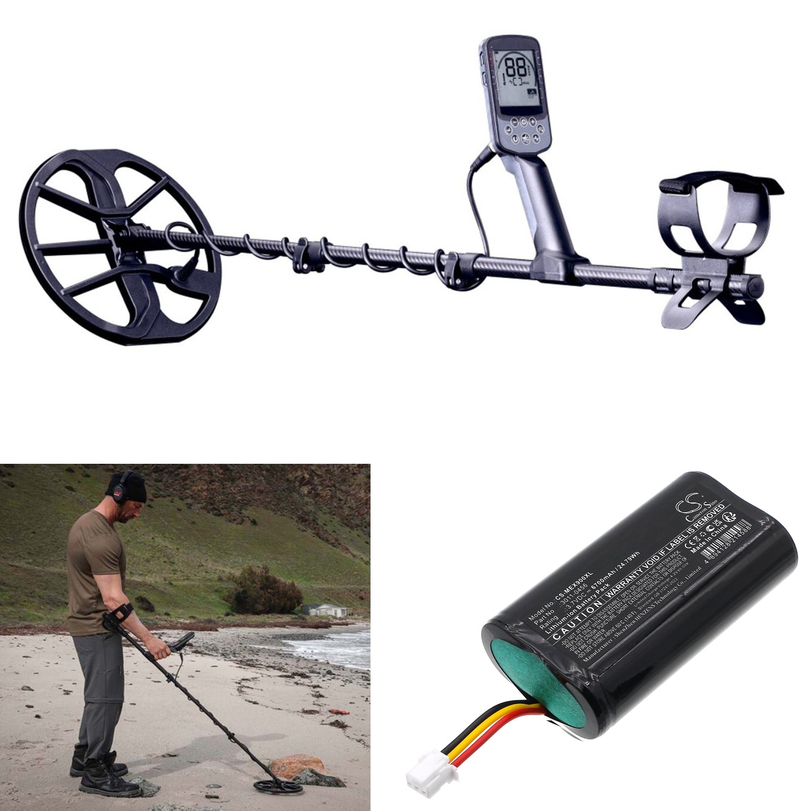3.7V, Li-ion, 6700mAh, Battery fits Minelab ELITE detectors, Equinox 700, 24.79Wh Equipment, Survey, Test Cameron Sino Technology Limited