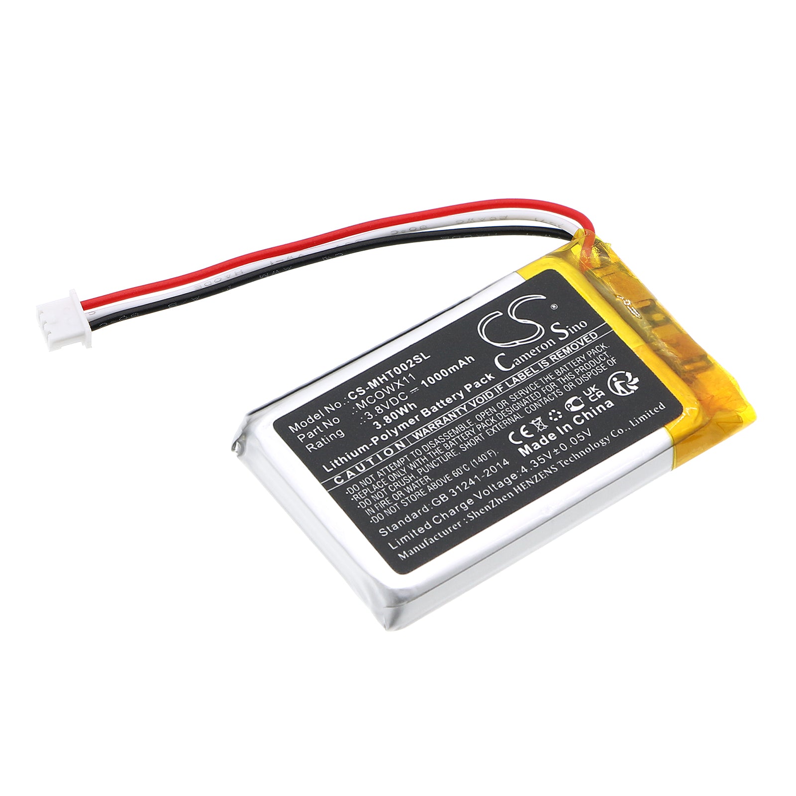 Li-Polymer, Wireless Headset Battery fits Microsoft Tll-00002, 3.8V, 1000mAh Wireless Headset Cameron Sino Technology Limited