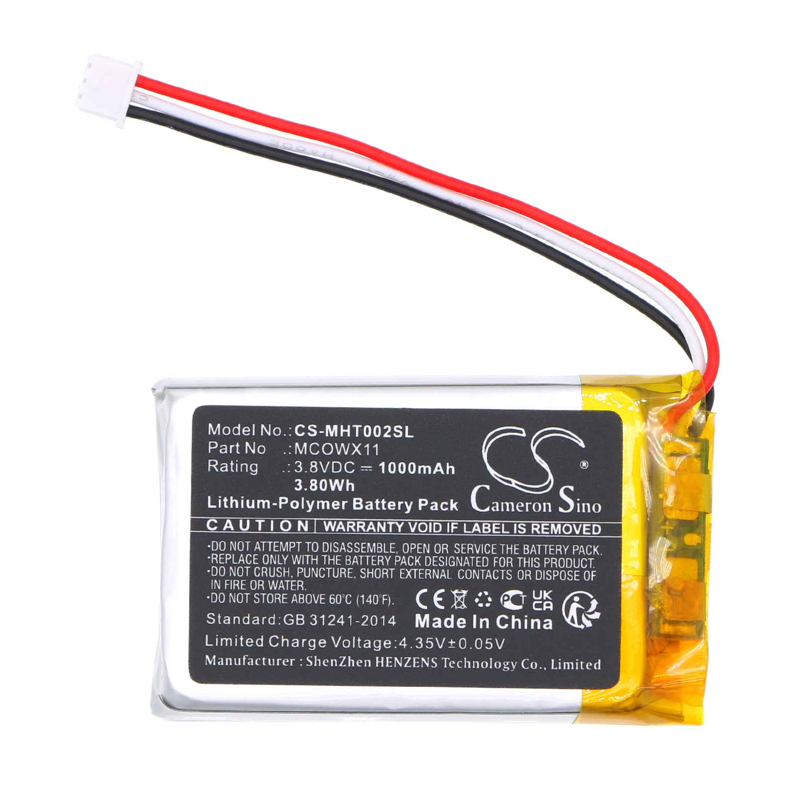Li-Polymer, Wireless Headset Battery fits Microsoft Tll-00002, 3.8V, 1000mAh Wireless Headset Cameron Sino Technology Limited