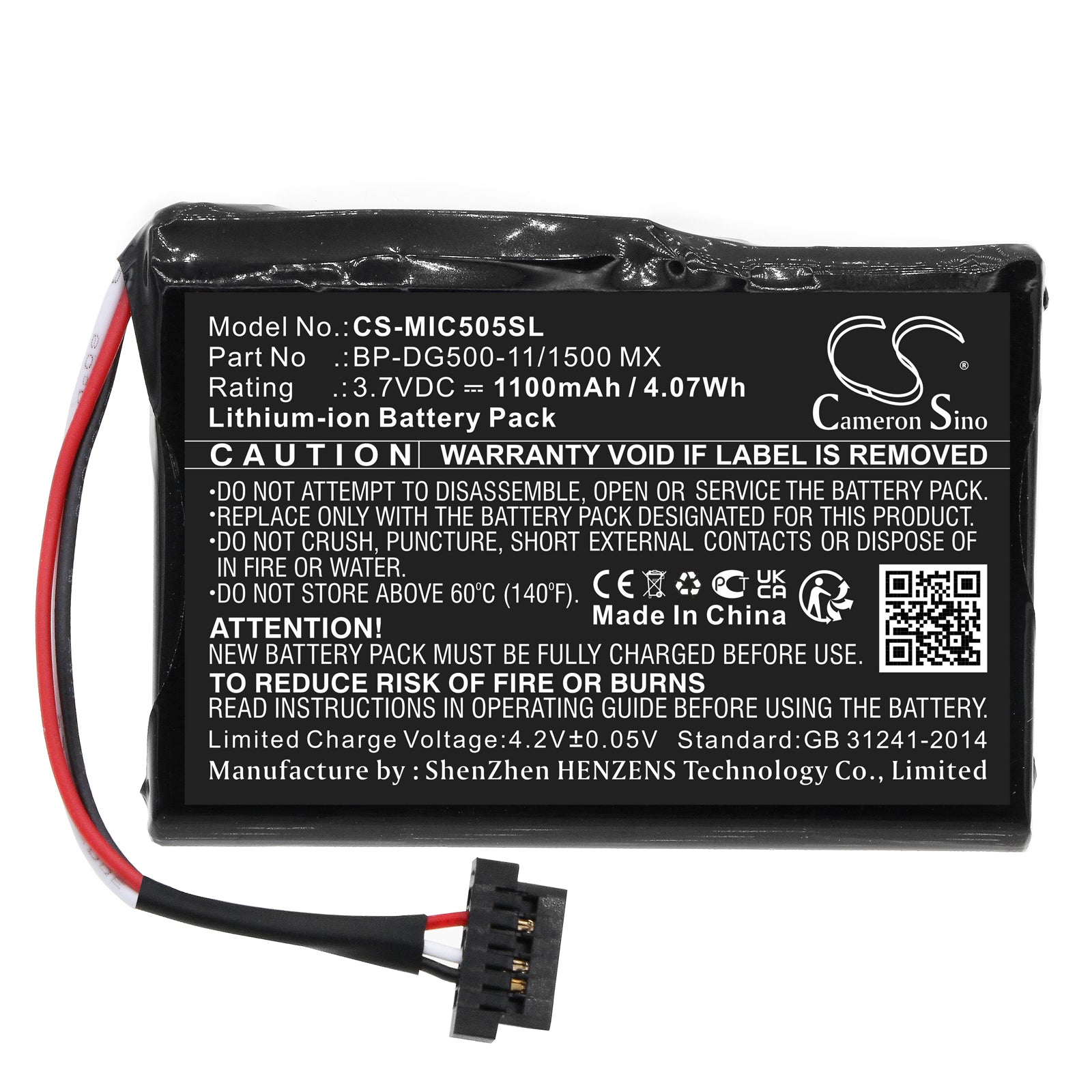 Li-ion, Dashcam Battery fits Magellan Cyclo 500 Hc, Cyclo 505 Hc, 3.7V, 1100mAh Dashcam Cameron Sino Technology Limited