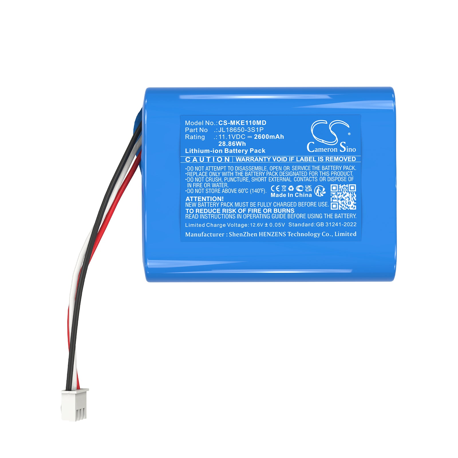 11.1V, Li-ion, 2600mAh, Battery fits MDKMed ME11, 28.86Wh Medical Cameron Sino Technology Limited