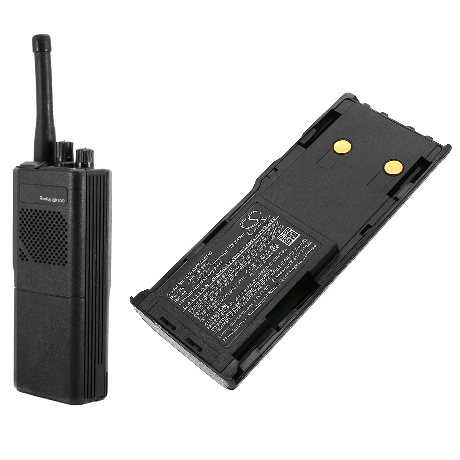 7.4V, Li-ion, 3600mAh, Battery fits Motorola CP250, CP450, 26.64Wh Two-Way Radio Cameron Sino Technology Limited
