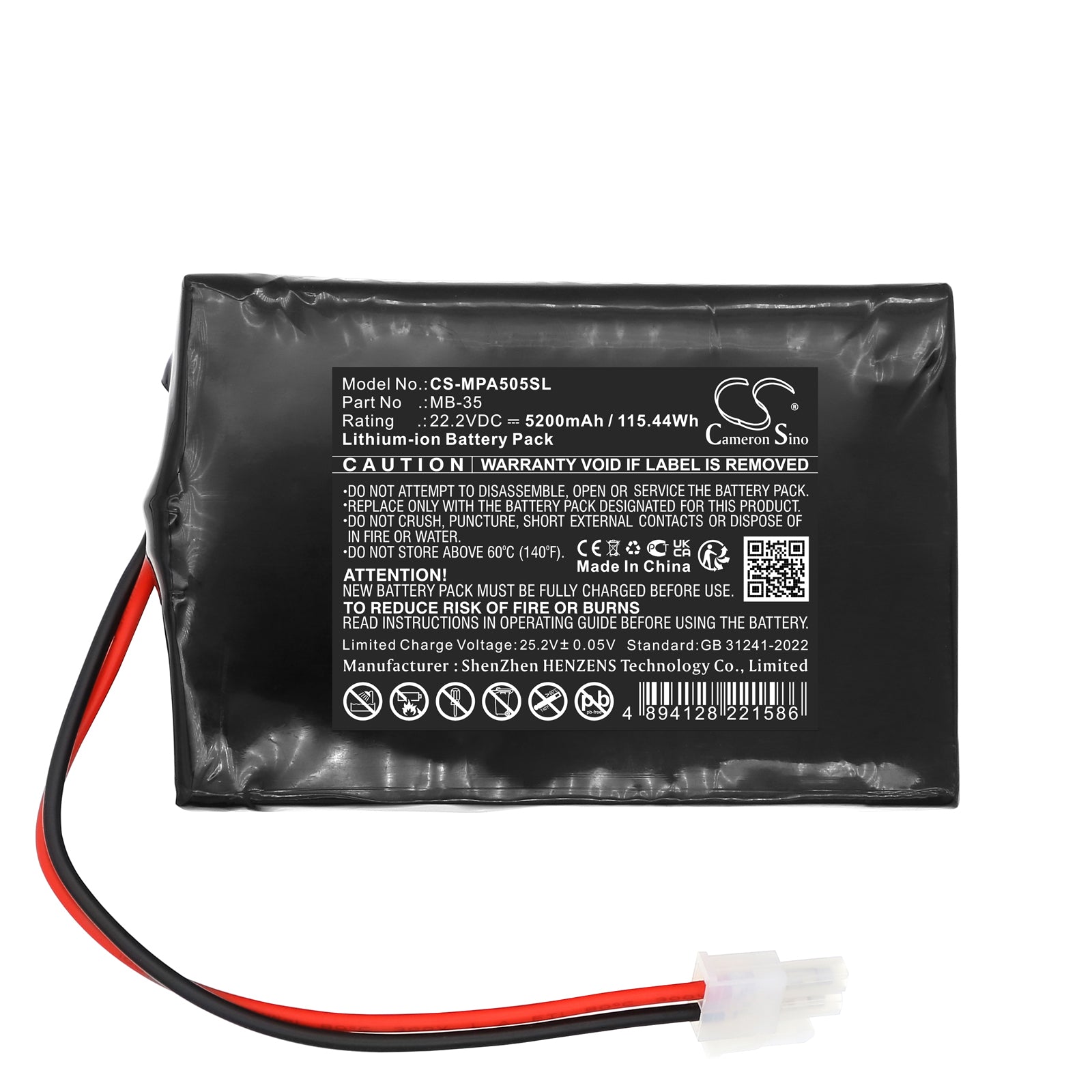 22.2V, Li-ion, 5200mAh, Battery fits Mipro MA-505, MA-505 Portable Wireless PA System, 115.44Wh Speaker Cameron Sino Technology Limited