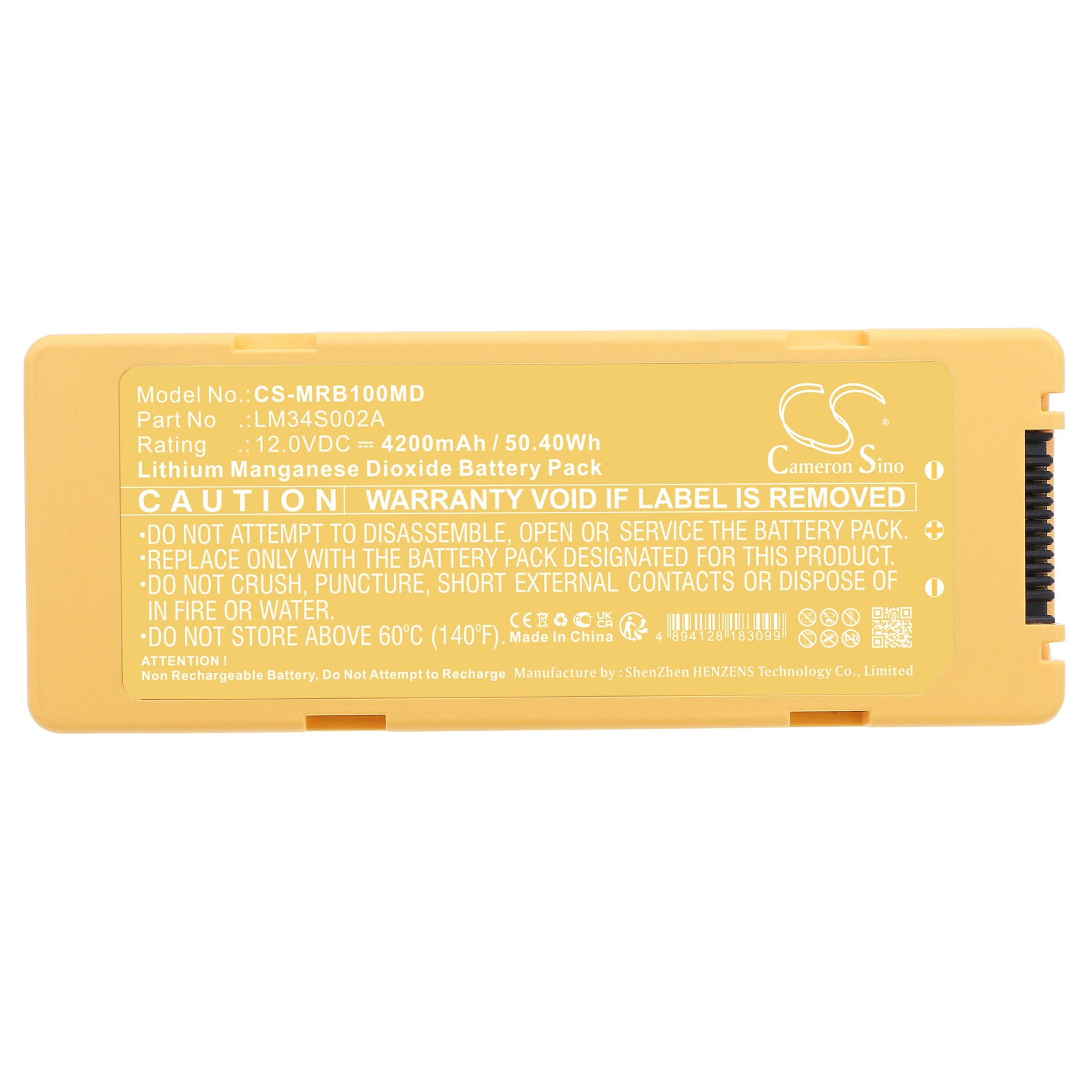 Li-MnO2, Medical Battery fits Mindray Beneheart C, Beneheart C1, 12.0V, 4200mAh Medical Cameron Sino Technology Limited