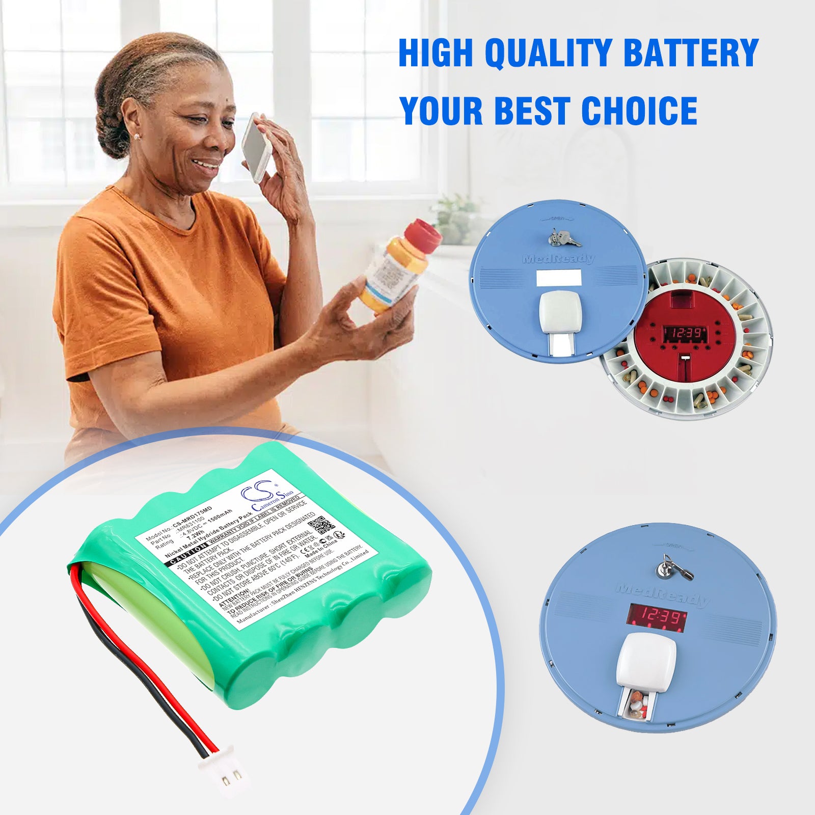 4.8V, Ni-MH, 1500mAh, Battery fits MedReady 1750 Medication Dispenser, MR-357 Medication Dispenser, 7.2Wh Medical Cameron Sino Technology Limited
