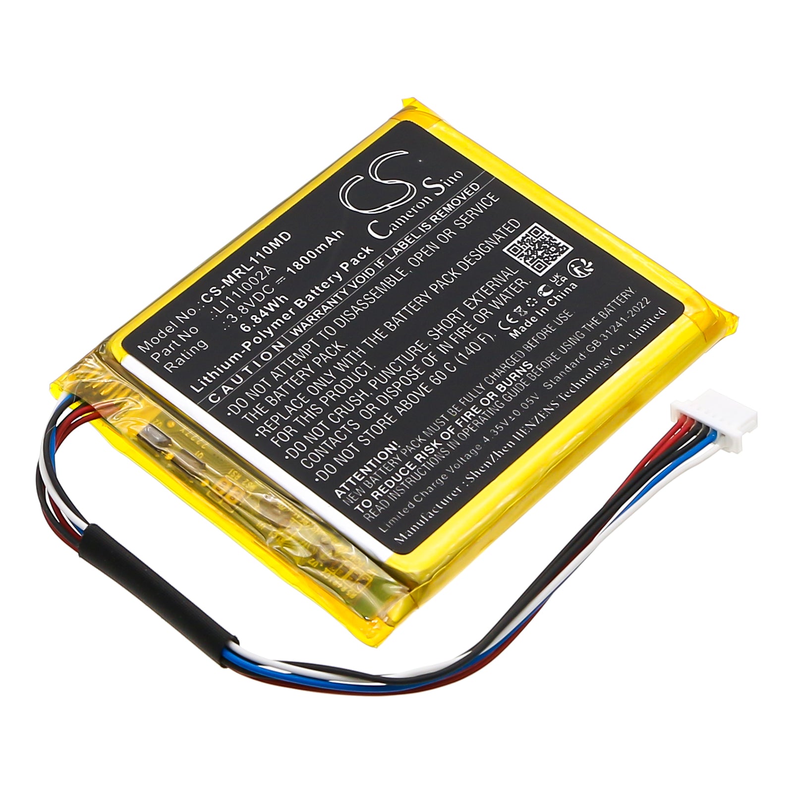 3.8V, Li-Polymer, 1800mAh, Battery fits , 6.84Wh Medical Cameron Sino Technology Limited