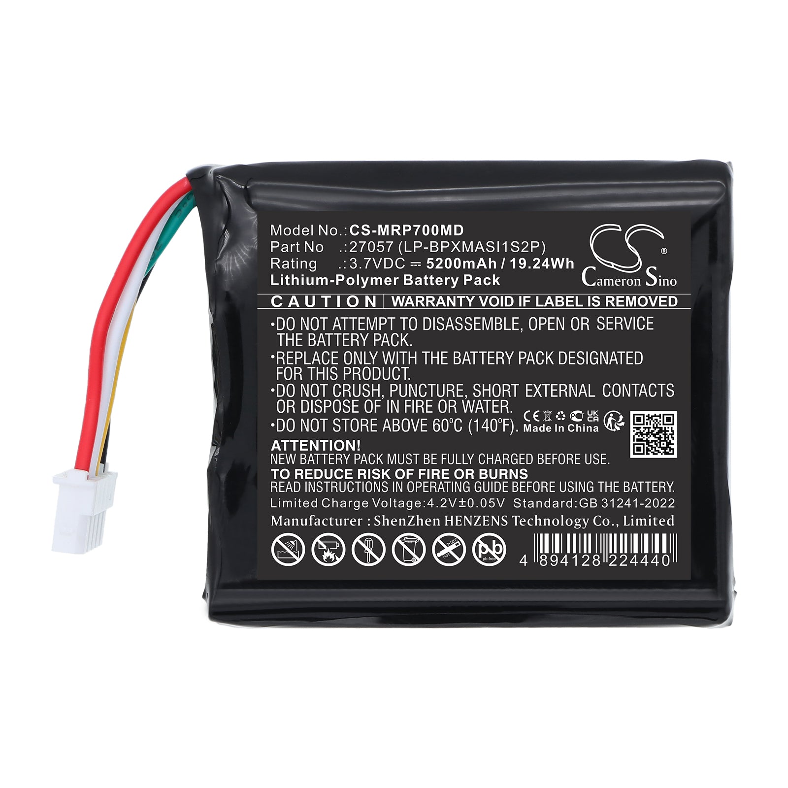 3.7V, Li-Polymer, 5200mAh, Battery fits Masimo Oxymetre DE Pouls Radical-7, Radical 7 Pulse Oximeter, 19.24Wh Medical Cameron Sino Technology Limited