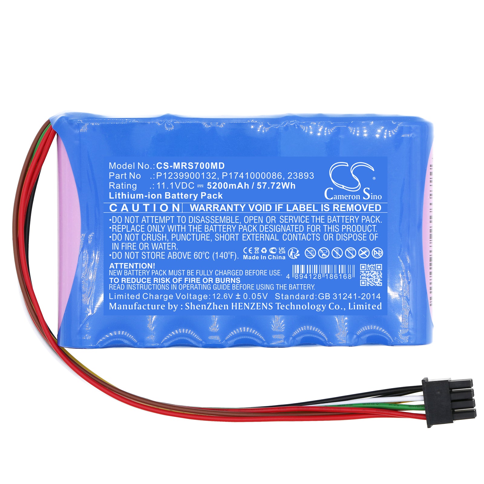 Li-ion, Medical Battery fits Masimo 23893, Rds7, 11.1V, 5200mAh Medical Cameron Sino Technology Limited