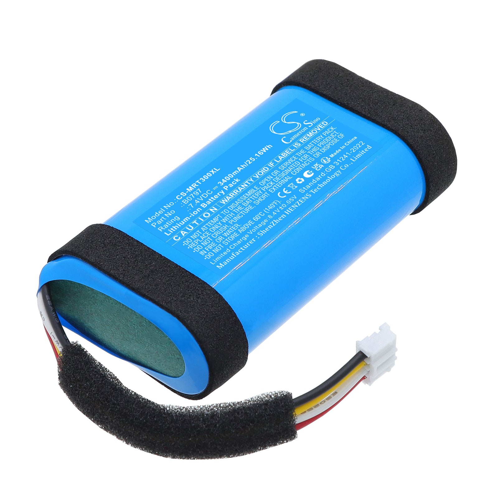 7.4V, Li-ion, 3400mAh, Battery fits Marshall Emberton 3, Emberton III, 25.16Wh Speaker Cameron Sino Technology Limited