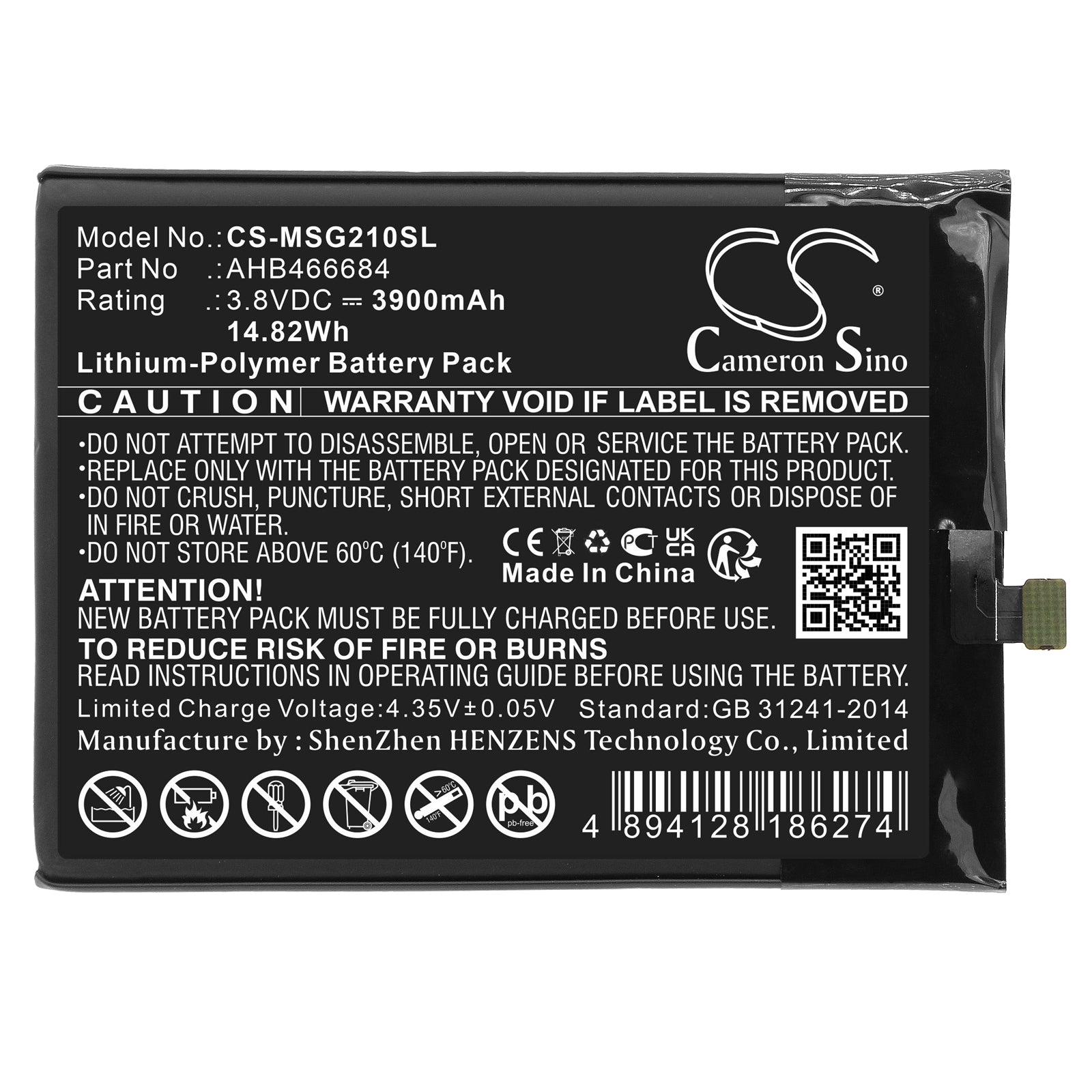 Li-Polymer, Mobile, SmartPhone Battery fits Meder Smartguide 2, Smartguide 210-464, 3.8V, 3900mAh Mobile, SmartPhone Cameron Sino Technology Limited