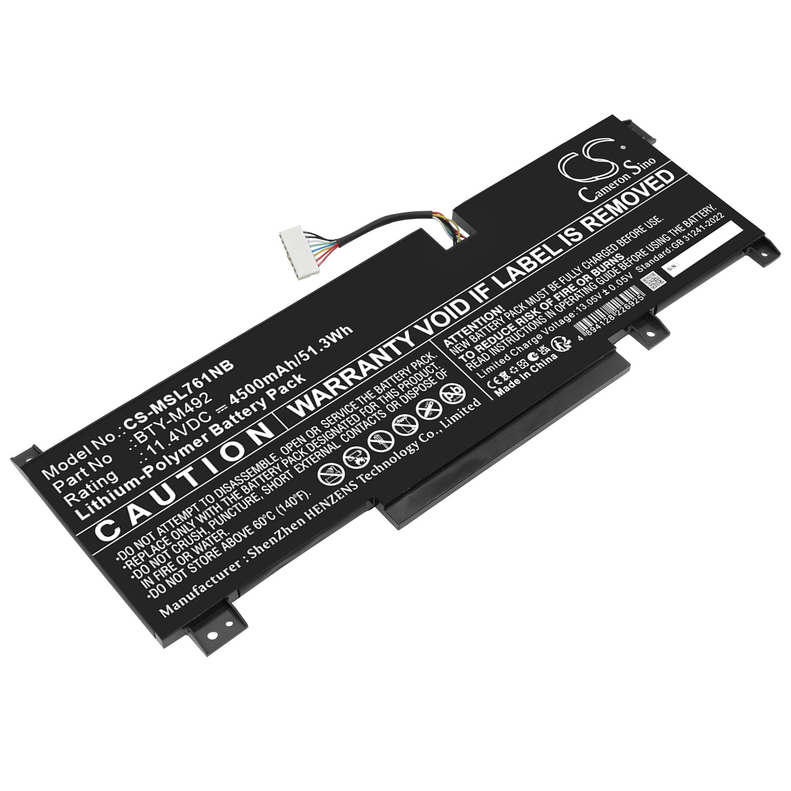 11.4V, Li-Polymer, 4500mAh, Battery fits MSI Bravo 15 B5DD-007XES, Bravo 15 B5DD-012XES, 51.3Wh Notebook, Laptop Cameron Sino Technology Limited