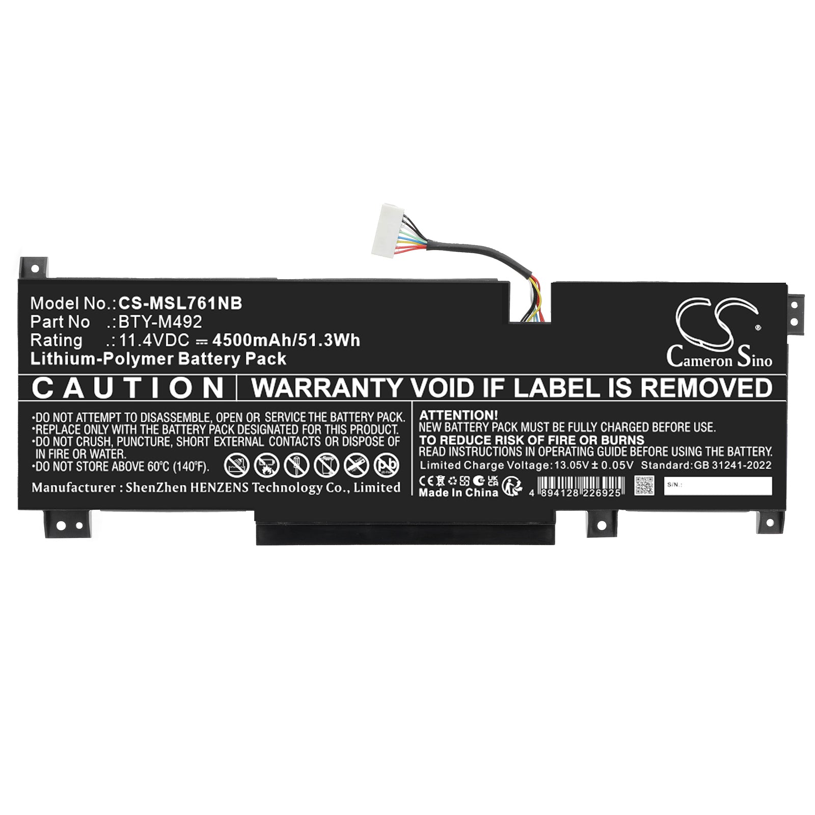 11.4V, Li-Polymer, 4500mAh, Battery fits MSI Bravo 15 B5DD-007XES, Bravo 15 B5DD-012XES, 51.3Wh Notebook, Laptop Cameron Sino Technology Limited