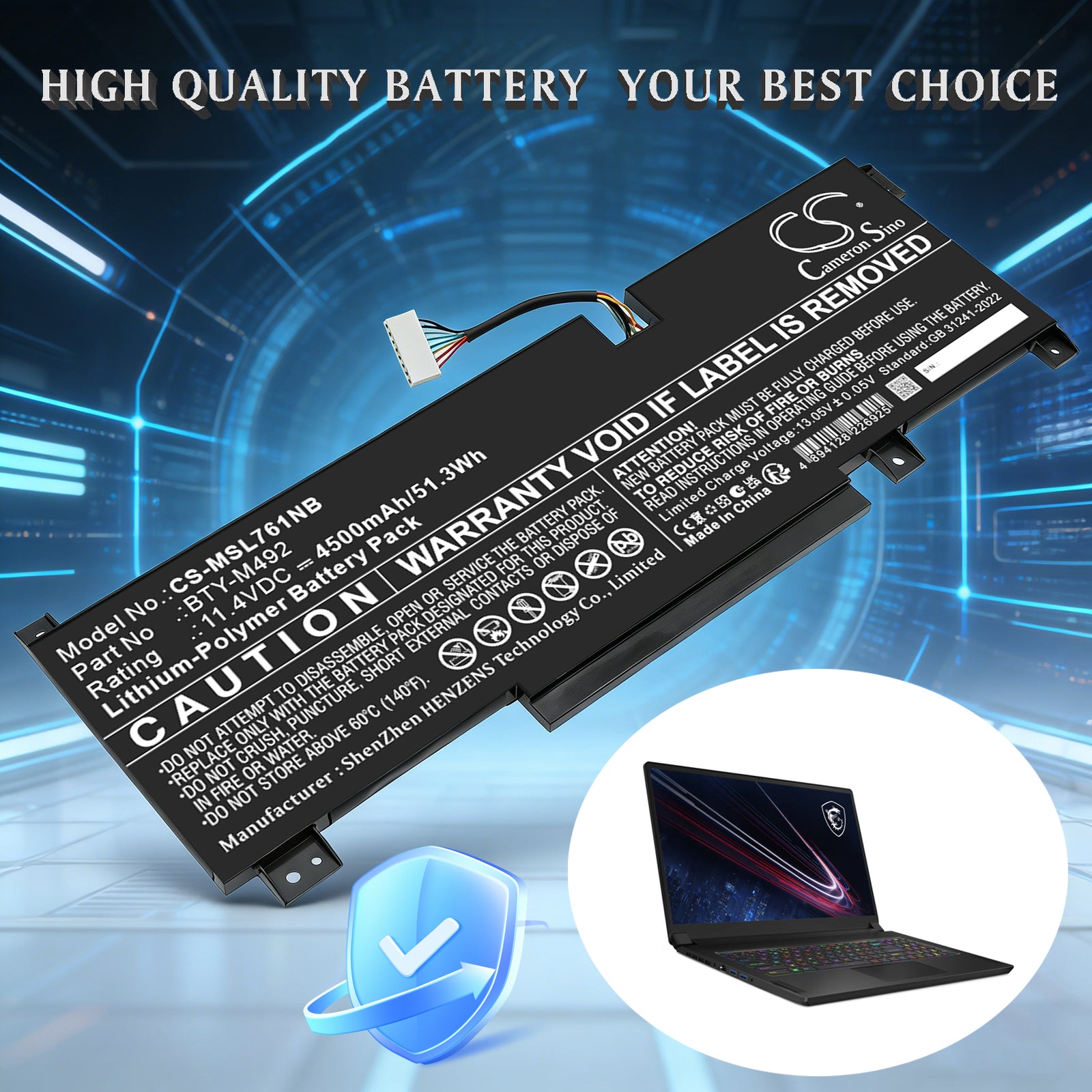11.4V, Li-Polymer, 4500mAh, Battery fits MSI Bravo 15 B5DD-007XES, Bravo 15 B5DD-012XES, 51.3Wh Notebook, Laptop Cameron Sino Technology Limited