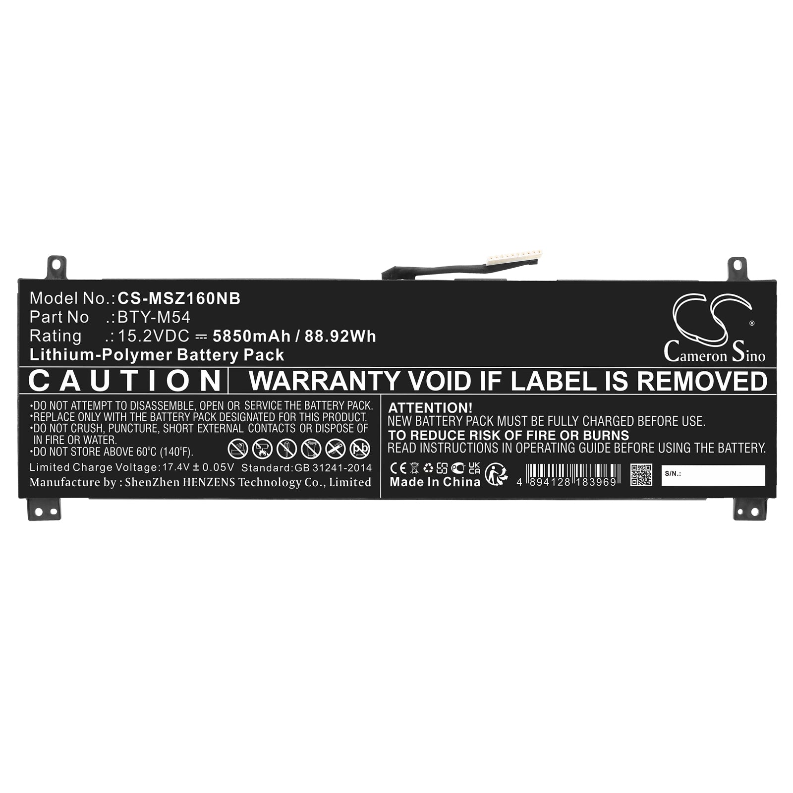 Li-Polymer, Notebook, Laptop Battery fits Msi Creator Z16 A11ue-019es, Creator Z16 A11ue-020xes, 15.2V, 5850mAh Notebook, Laptop Cameron Sino Technology Limited