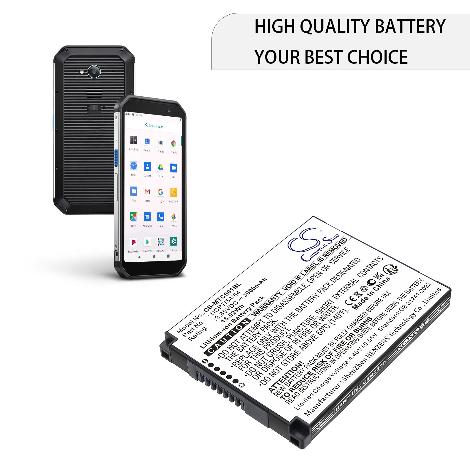 3.85V, Li-ion, 3900mAh, Battery fits iMozen TC601, TC601A, 15.02Wh Barcode Scanner Cameron Sino Technology Limited