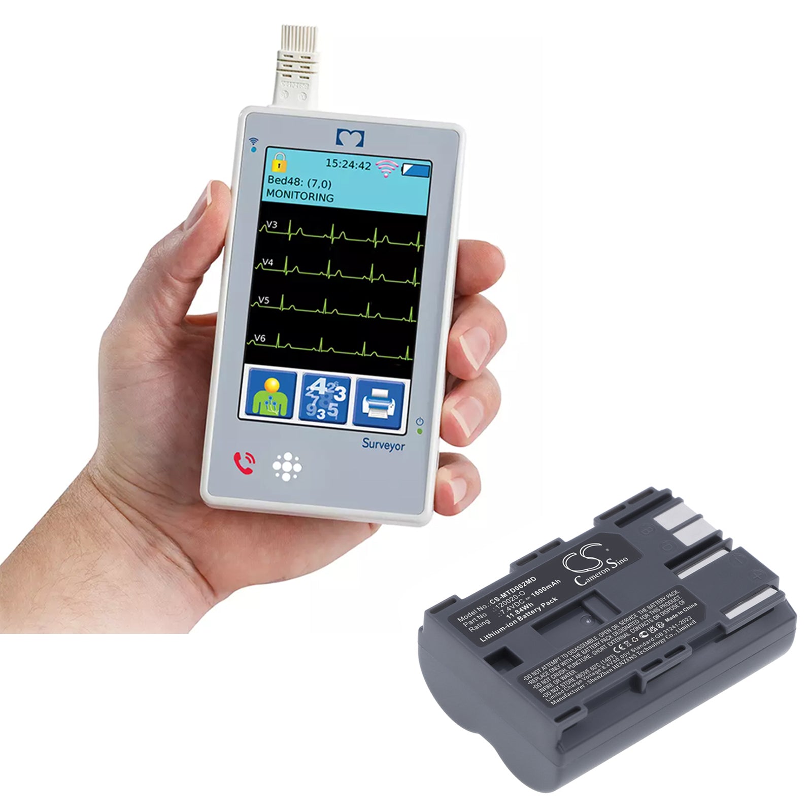 7.4V, Li-ion, 1600mAh, Battery fits Mortara F1559, Monitor Surveyor S4, 11.84Wh Medical Cameron Sino Technology Limited