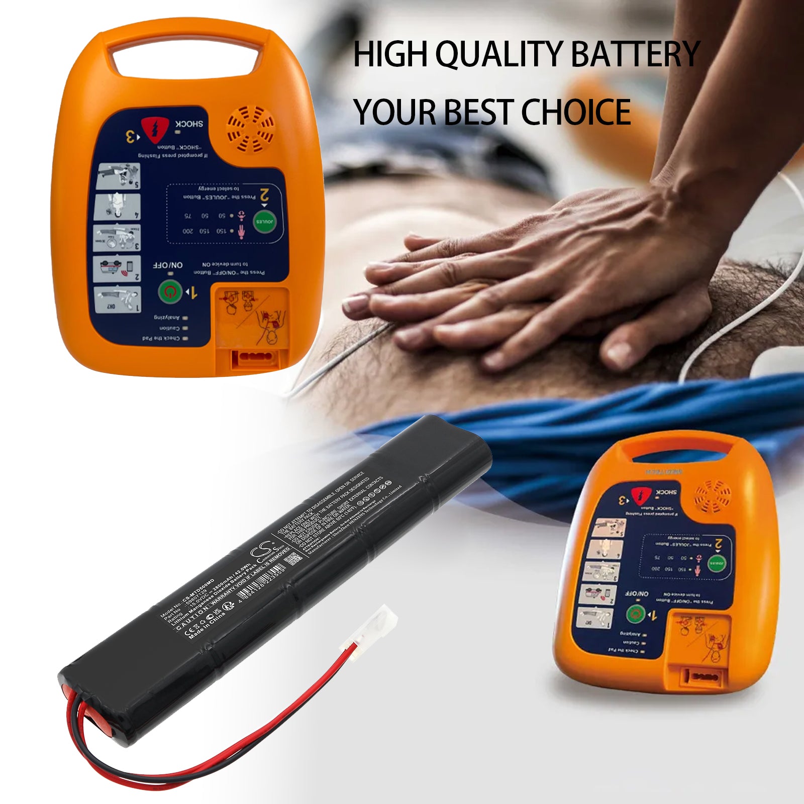 15V, Li-MnO2, 2800mAh, Battery fits M&B AED 7000 plus | Meditech Defi5s Plus, 42Wh Medical Cameron Sino Technology Limited