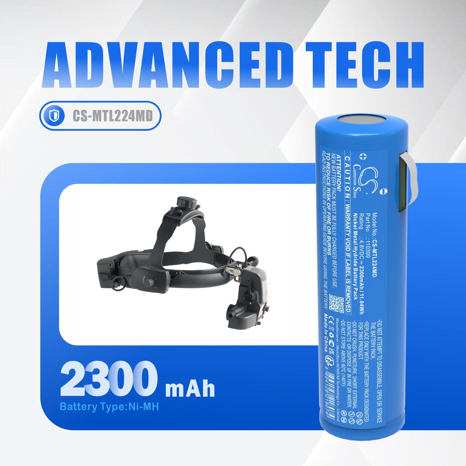 4.8V, Ni-MH, 2300mAh, Battery fits Mentor 22-4501, 22-4505, 11.04Wh Medical Cameron Sino Technology Limited