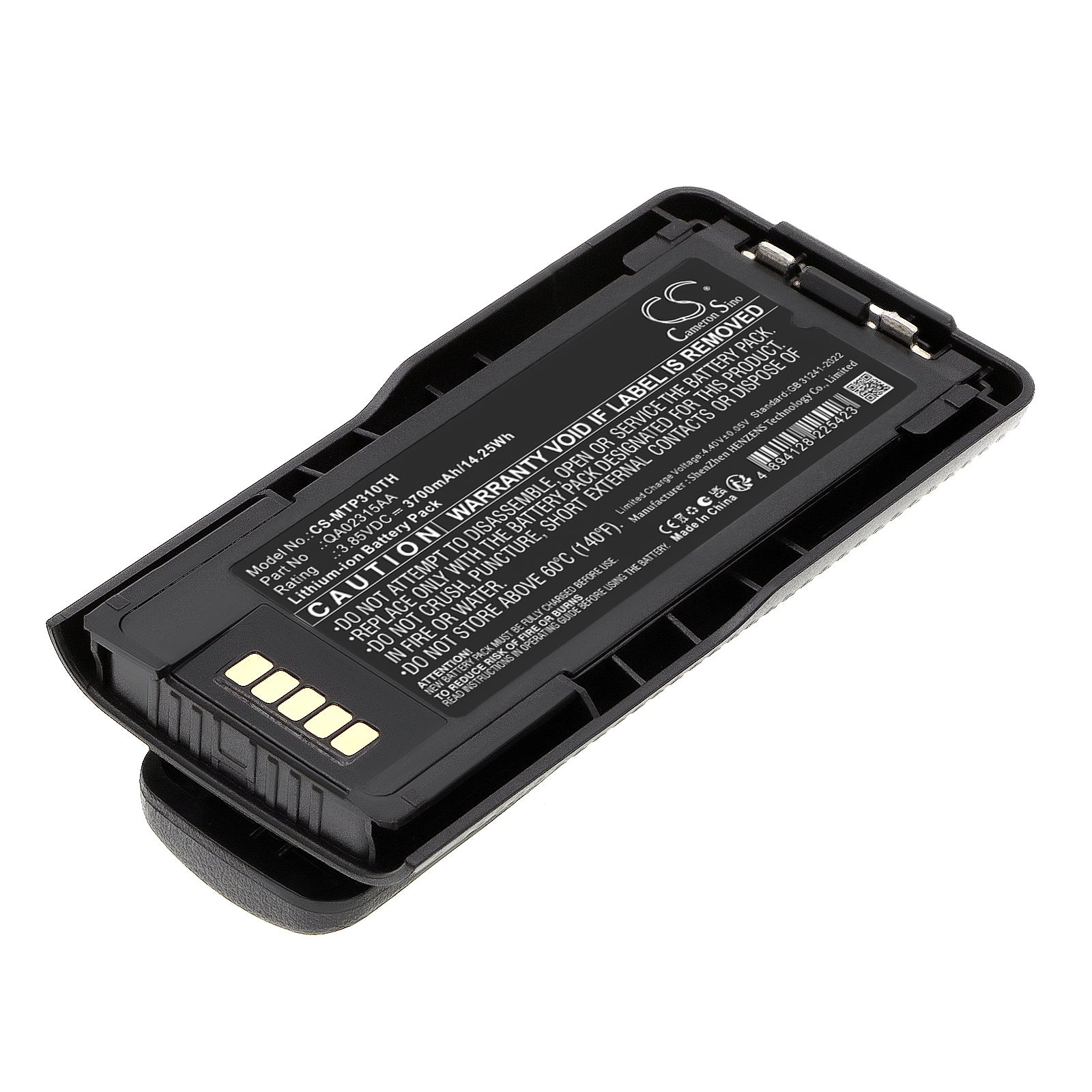 3.85V, Li-ion, 3700mAh, Battery fits Motorola MTP600, MTP3000, 14.25Wh Two-Way Radio Cameron Sino Technology Limited