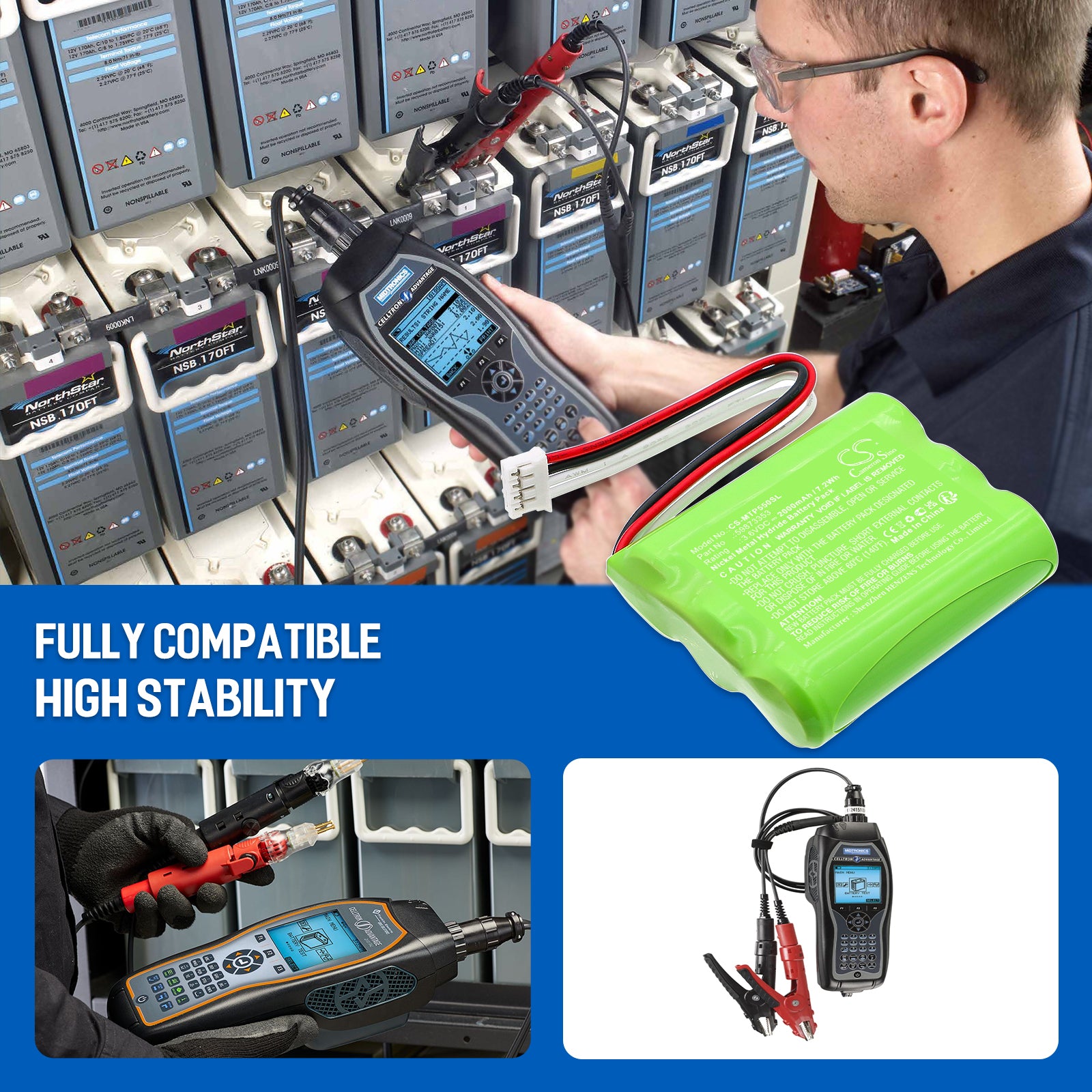 3.6V, Ni-MH, 2000mAh, Battery fits Midtronics OP-5500, 7.2Wh Equipment, Survey, Test Cameron Sino Technology Limited