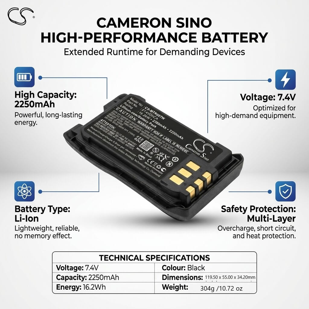 7.4V 2200mAh Li Ion Battery For Motorola R5 PMNN4878 PMNN4888A PMNN4889A PMNN4890A 16.28Wh Black Two-Way Radio Cameron Sino Technology Limited